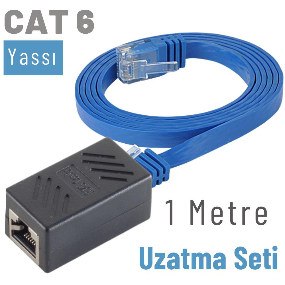 IRENIS 1 Metre CAT6, Yassı Ethernet Kablo ve Ekleyici Kablo Uzatma Seti Mavi