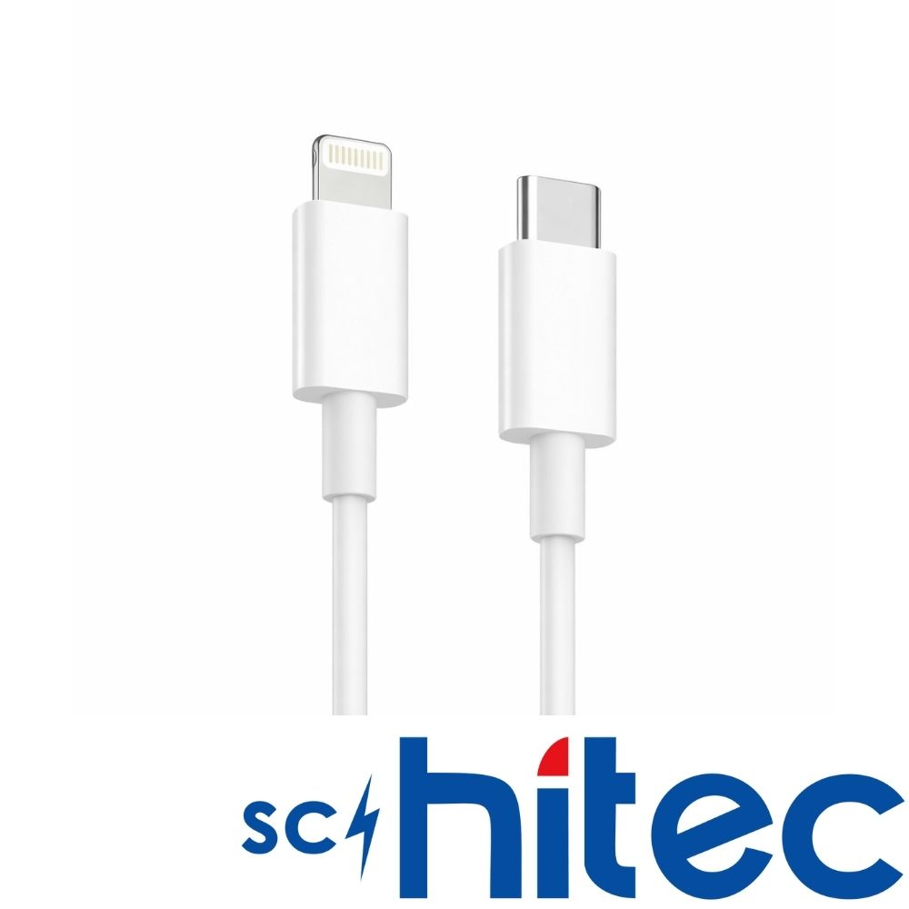 İki beyaz şarj kablosu, biri Lightning, diğeri USB-C konnektörlü.