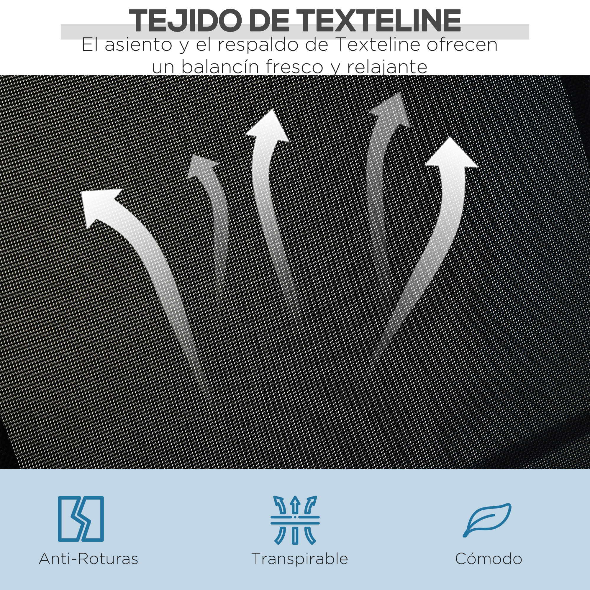 Tejido Texteline con flechas simbolizando flujo de aire.