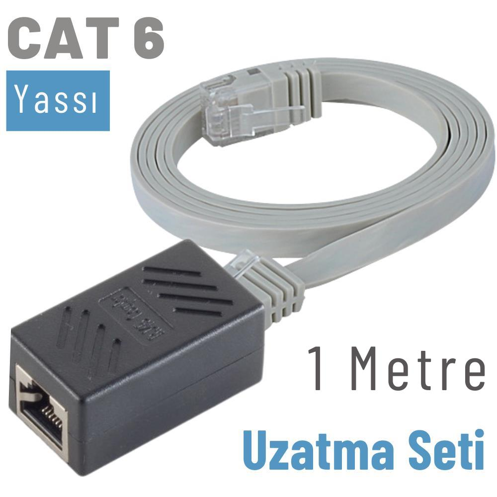IRENIS 1 Metre CAT6 Yassı Ethernet Kablo ve Ekleyici Kablo Uzatma Seti Gri