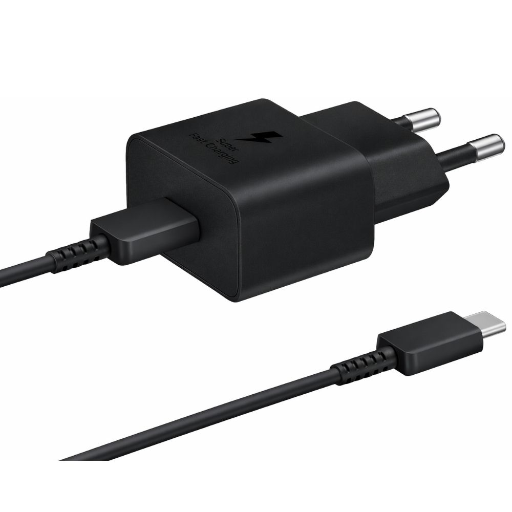 Ayrılabilir kablolu siyah USB-C hızlı şarj cihazı.