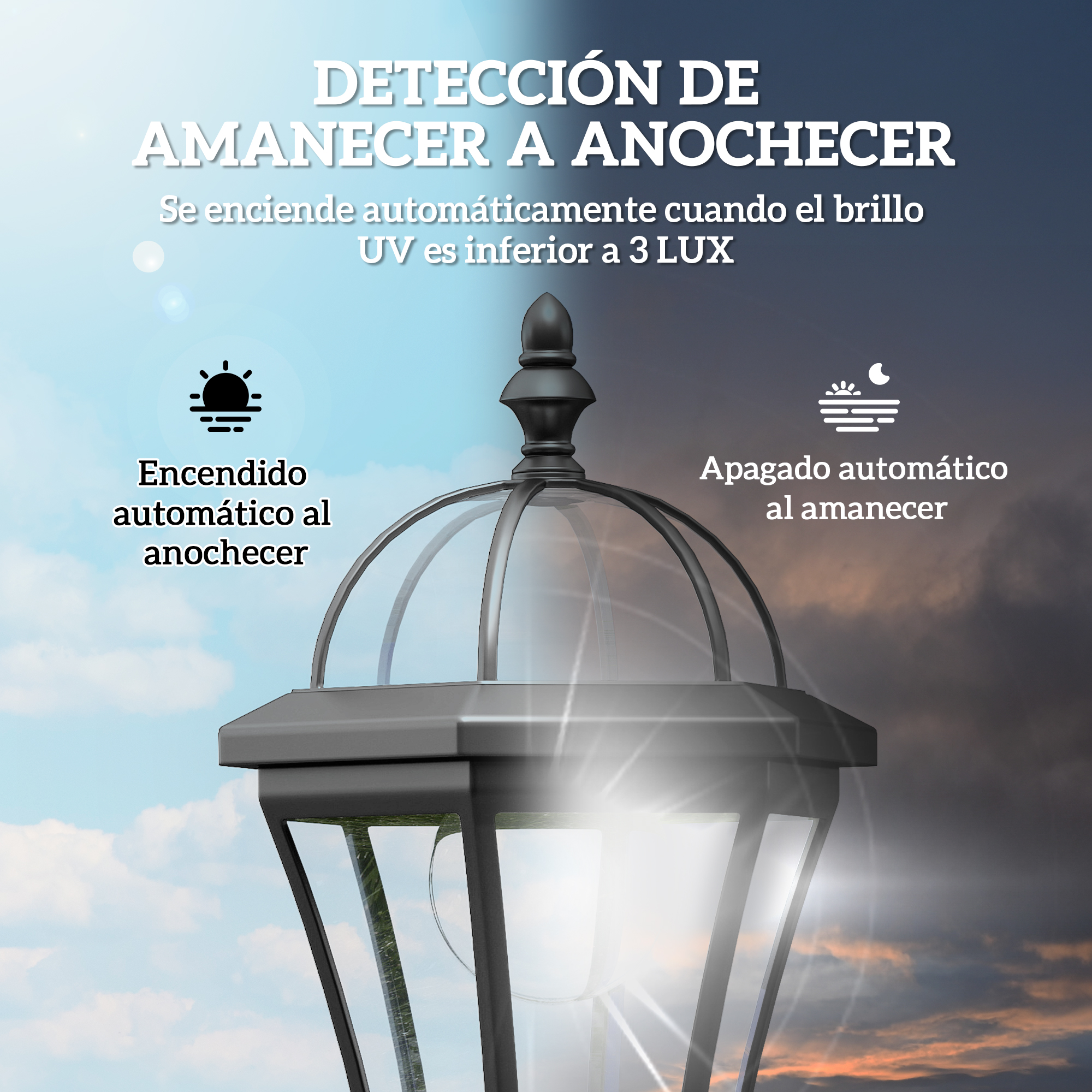 Una lámpara con función automática crepúsculo-amanecer. Se enciende al anochecer.