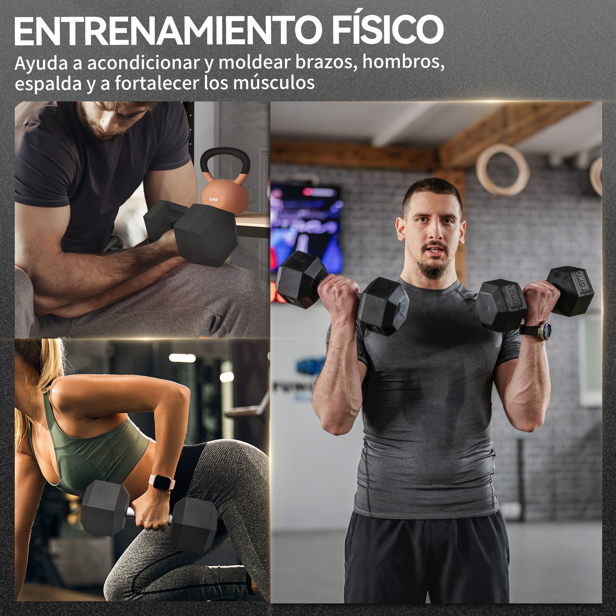 Hombres y mujeres levantando pesas en un gimnasio.