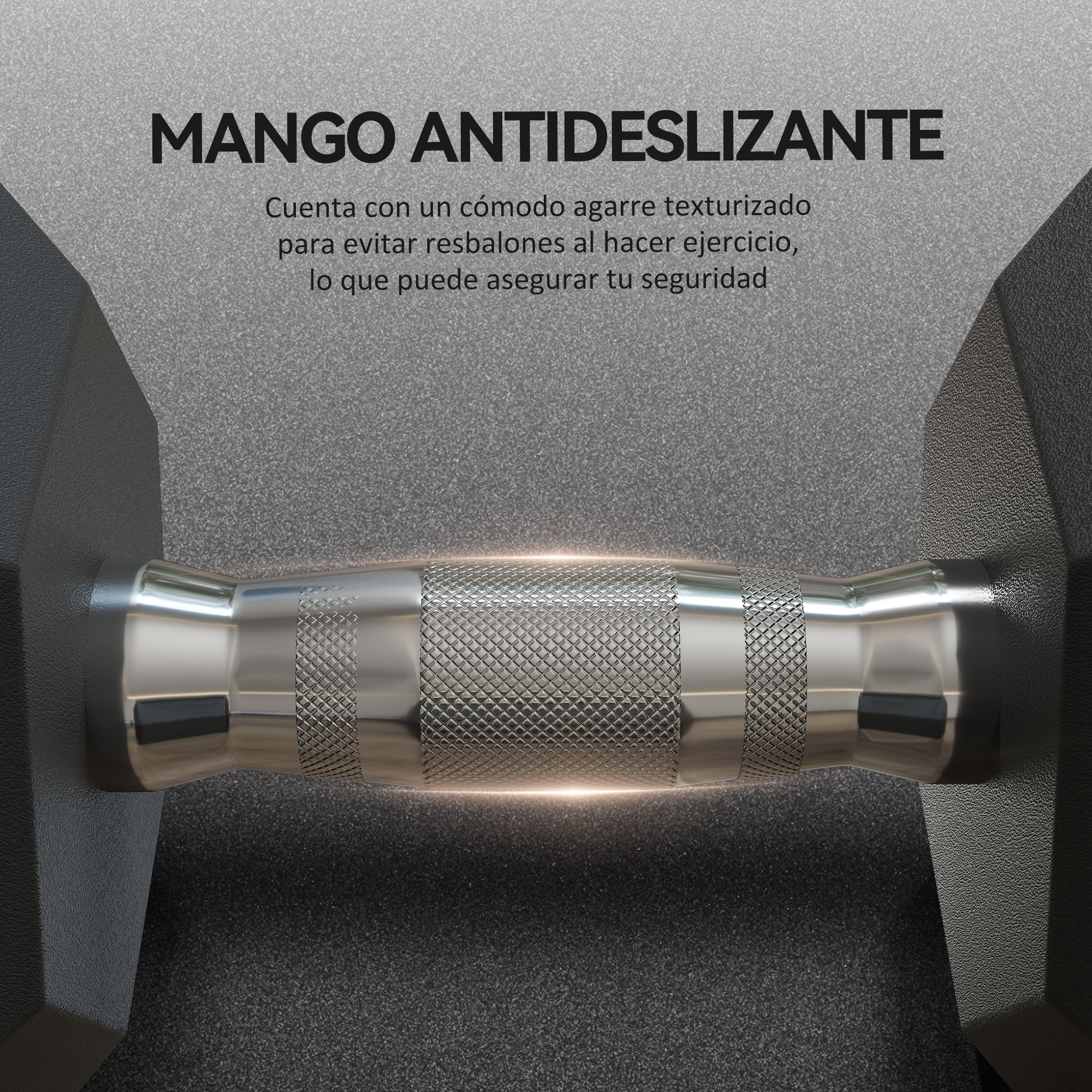 Primer plano de un mango de mancuerna con patrón de diamantes.
