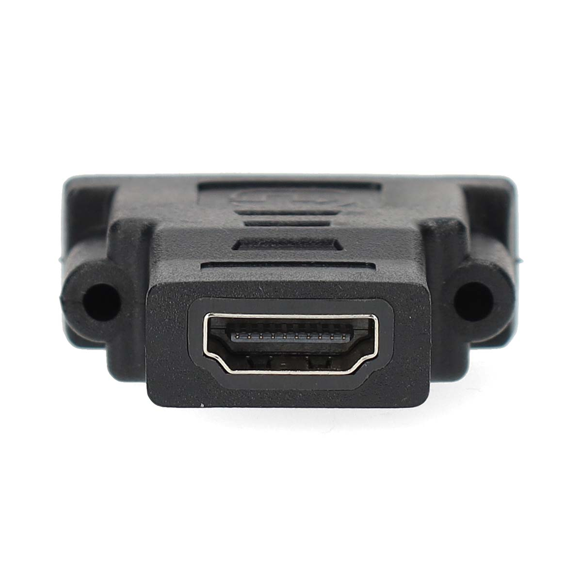 Ein schwarzer HDMI-auf-DVI-Adapter, nahaufnahme.