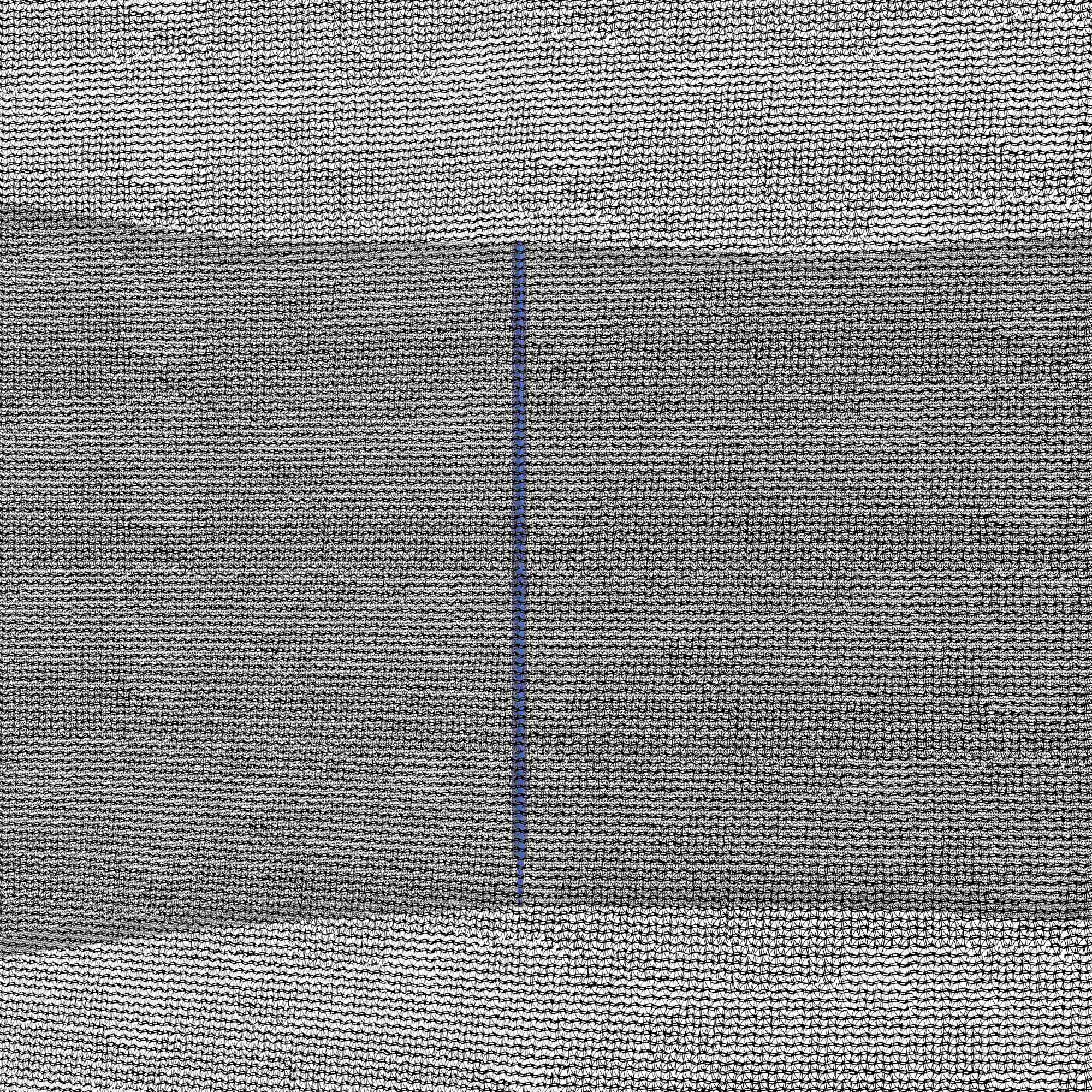 Tejido gris con una raya vertical azul en el centro.