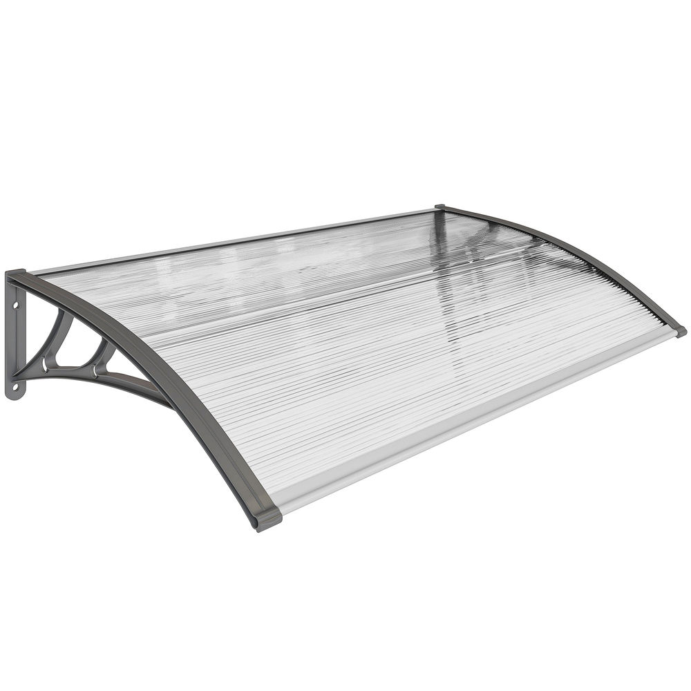 Un toldo transparente con marco oscuro, montado en una pared.