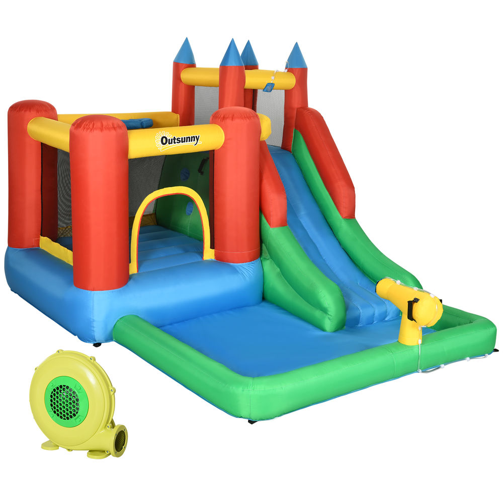 Castillo inflable con tobogán y piscina, incluye soplador.