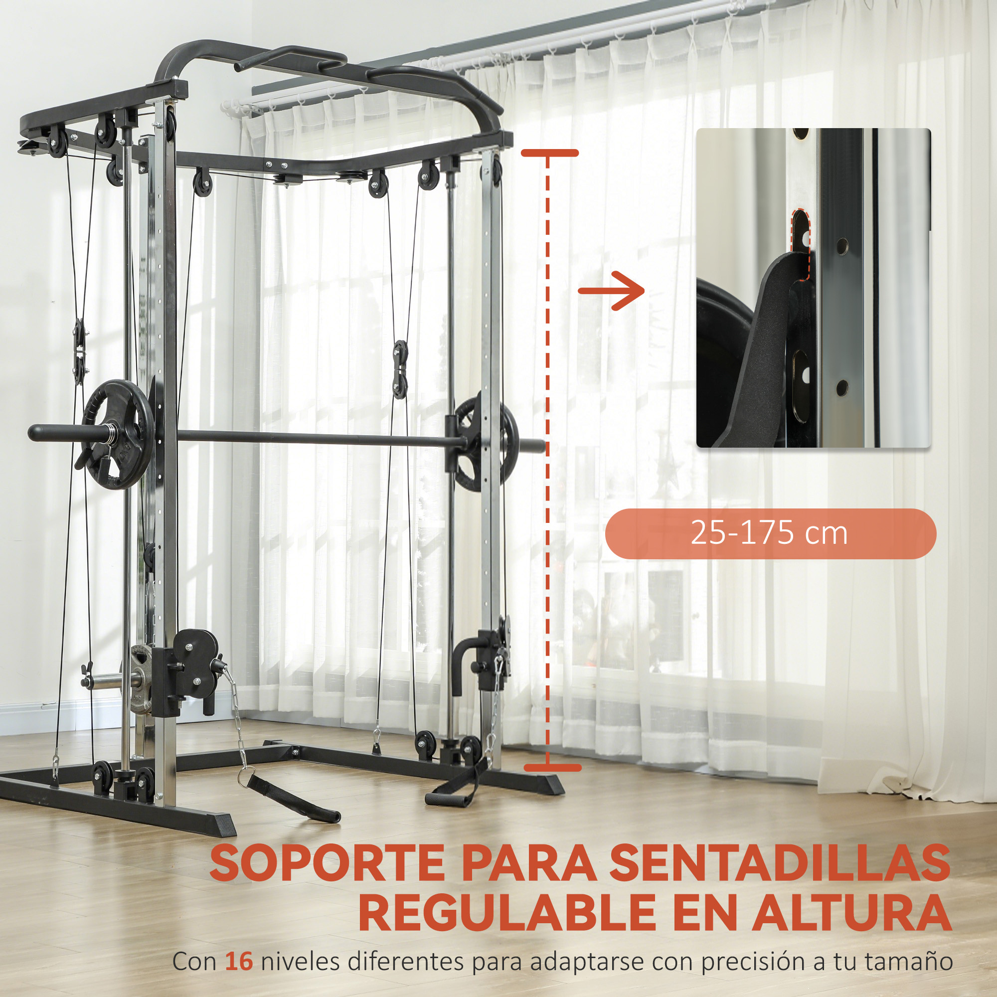 Soporte para sentadillas regulable en altura de 25-175 cm.