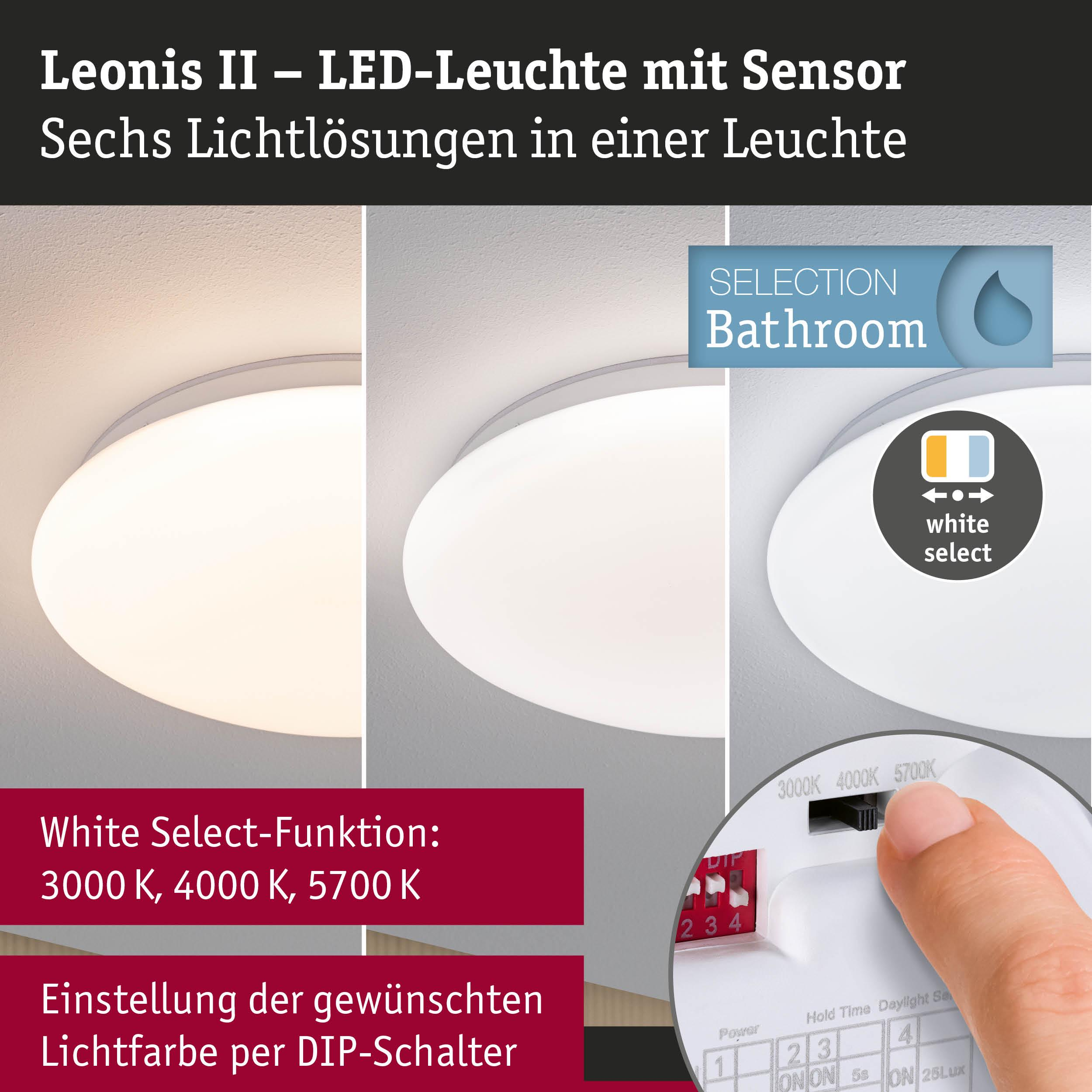 Leuchte mit DIP-Schalter zur Einstellung der Farbtemperatur: 3000K, 4000K, 5700K.
