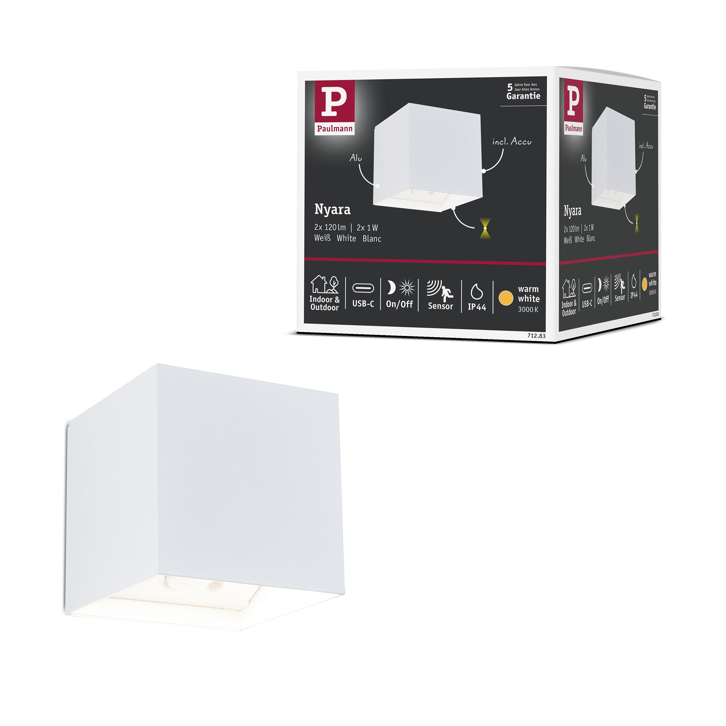 Biała lampa Paulmann Nyara z czujnikiem, IP44, ciepła biel.