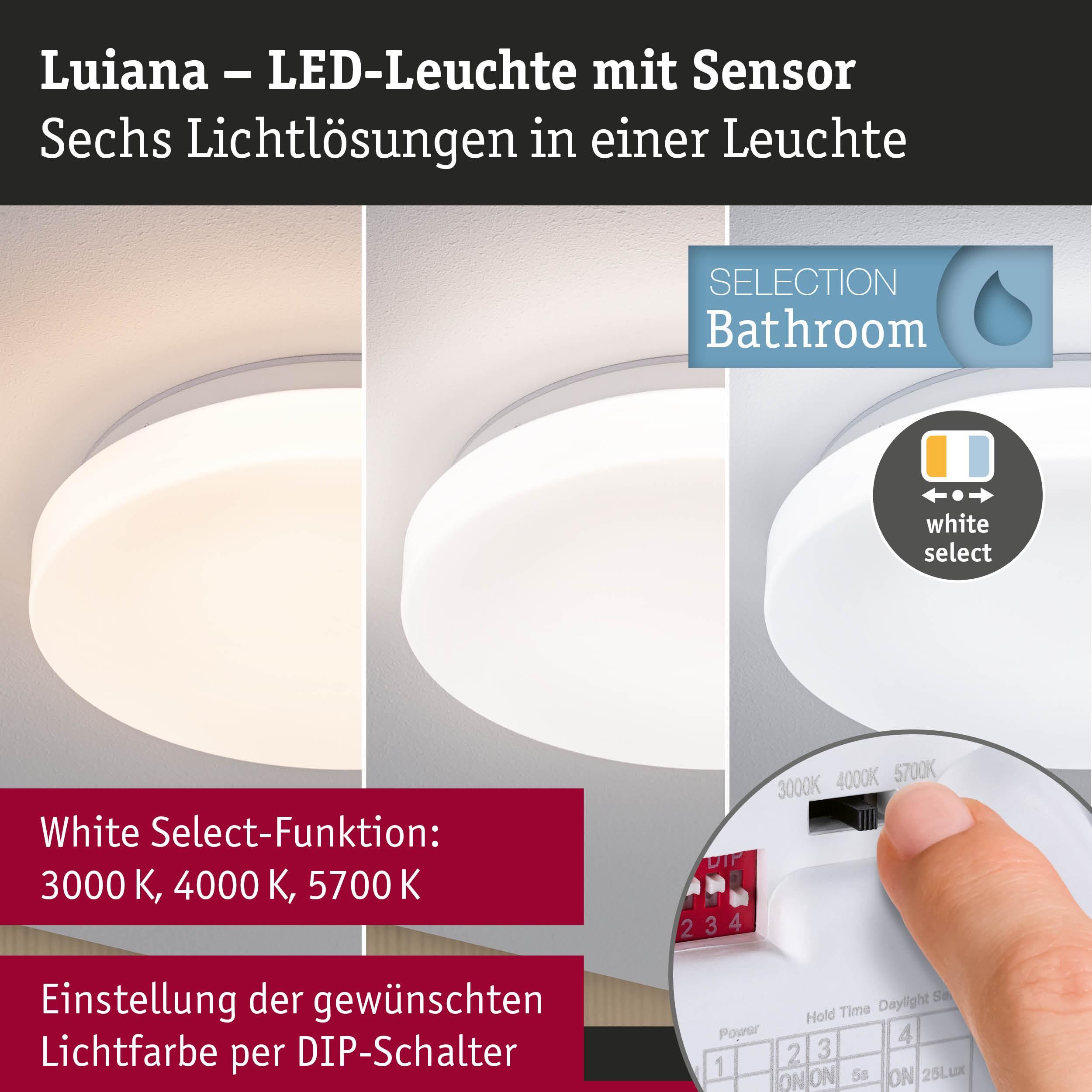 Lampa LED Luiana z czujnikiem i funkcją White Select dla 3 kolorów światła.