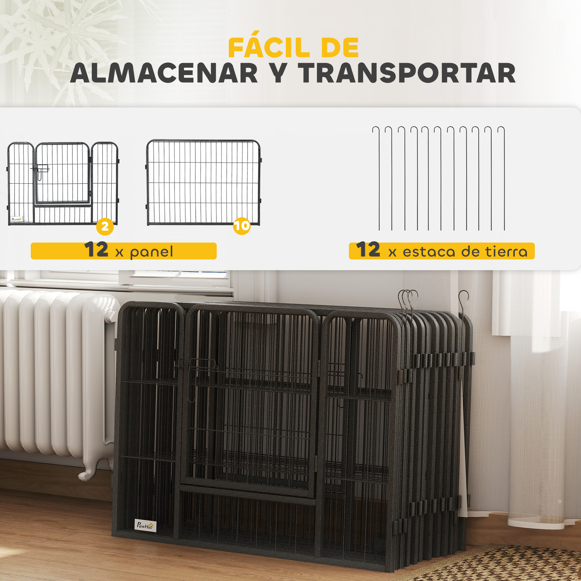 Un set de puertas para perros incluye 12 paneles y 12 estacas.