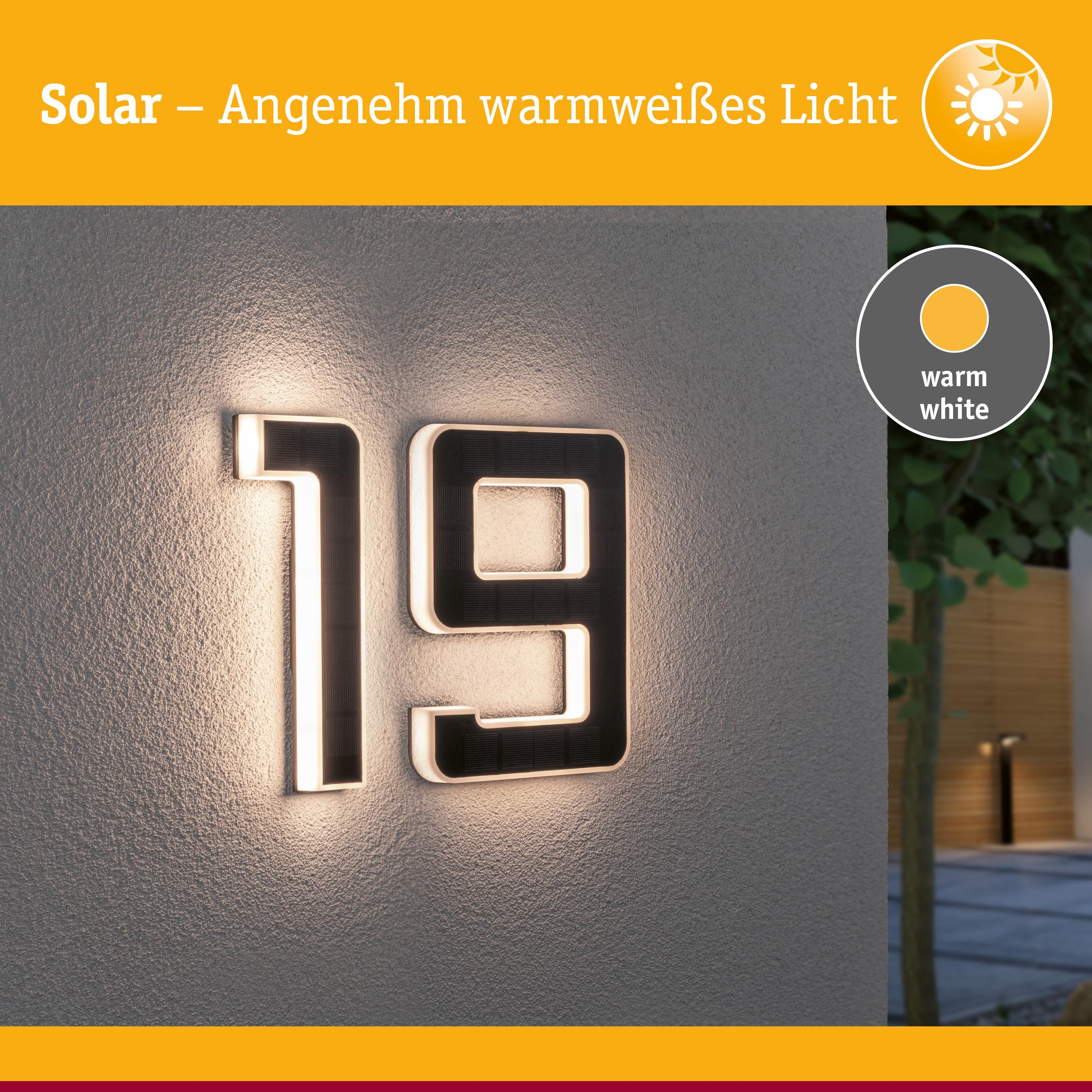 Podświetlana numeracja domu 19, metalowa, zasilana energią słoneczną.