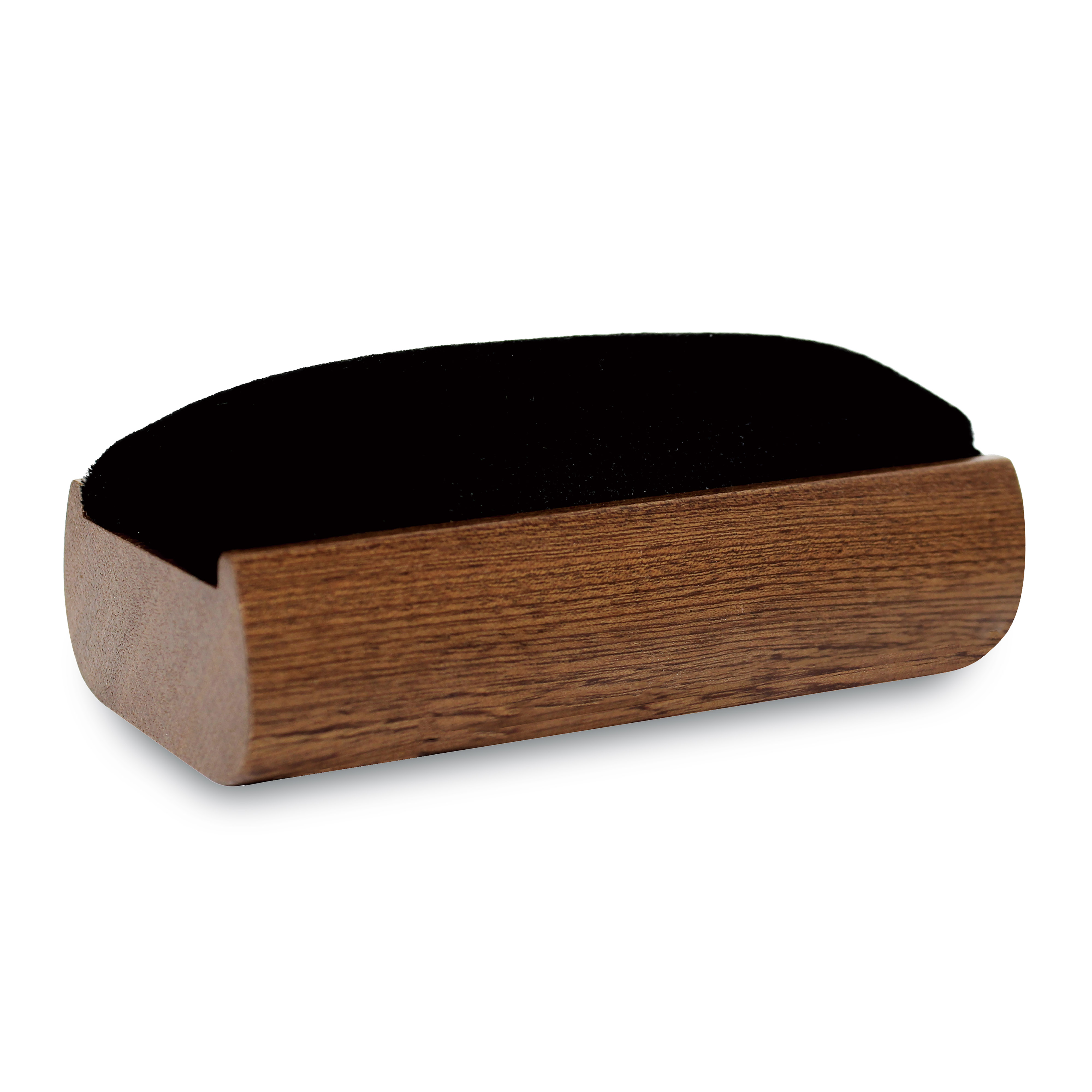 Een houten schoenlepel met een zwart fluwelen bovenkant.