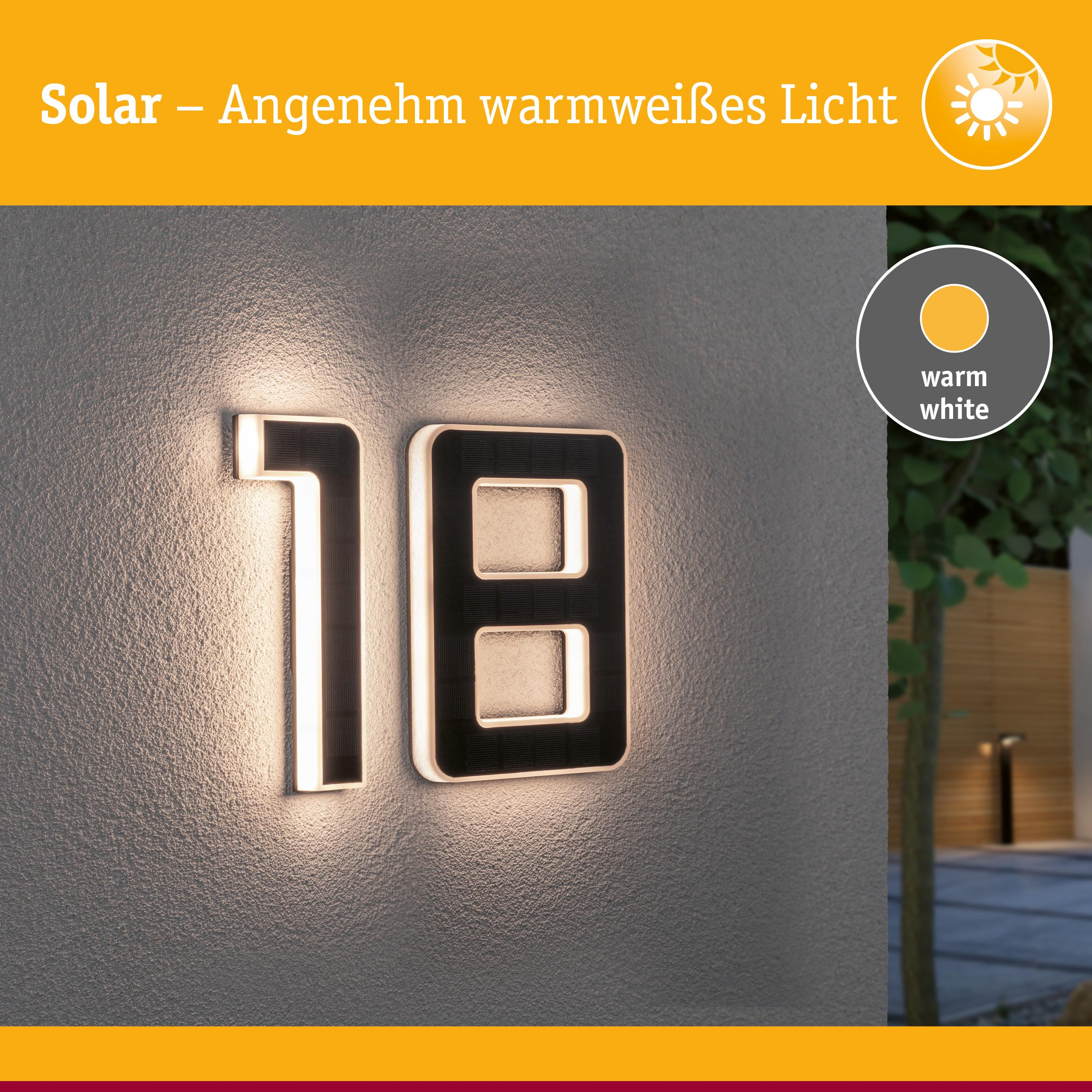 Podświetlana numer domu 18 ze światłem słonecznym i ciepłym białym.