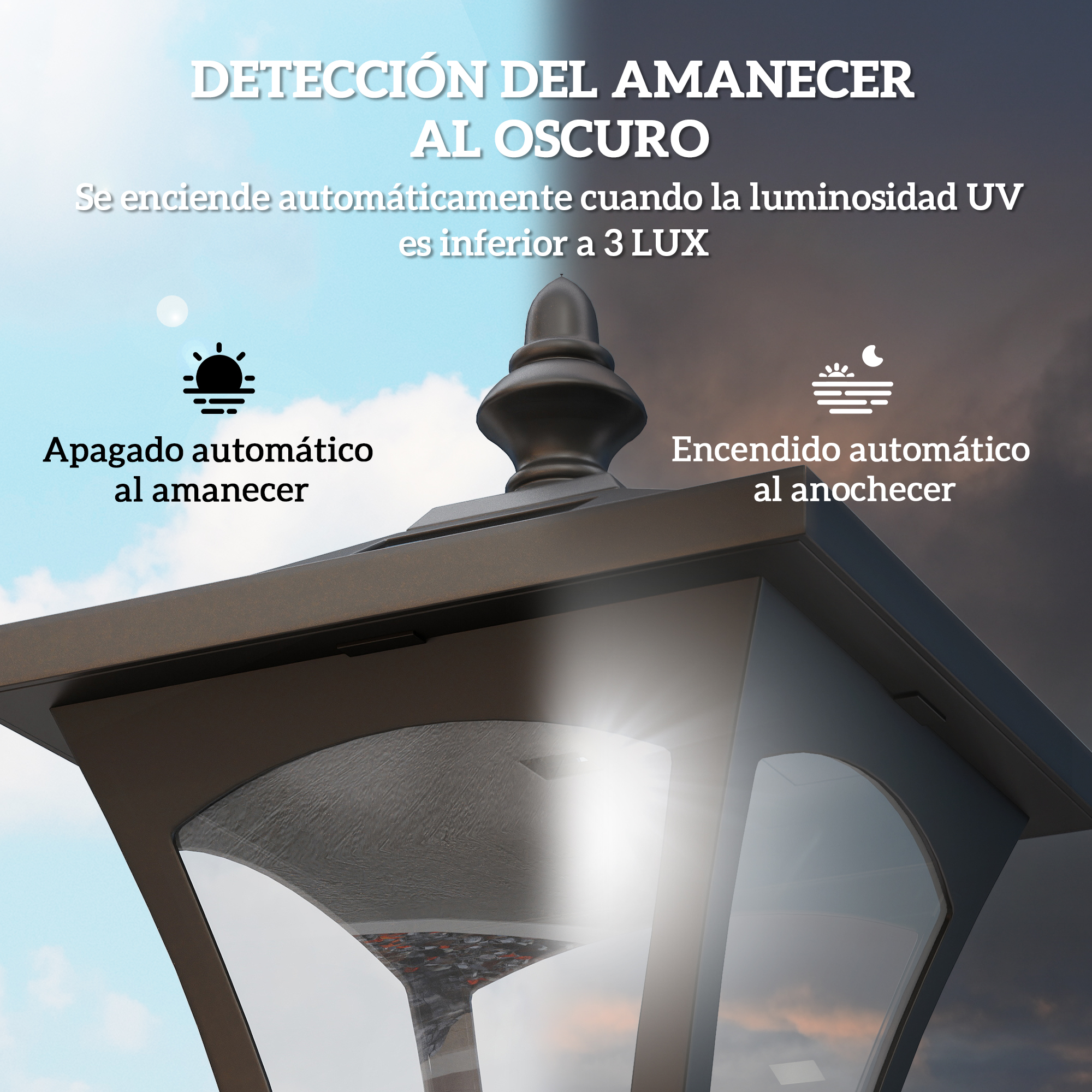 Una lámpara que se enciende automáticamente en la oscuridad y se apaga al amanecer.
