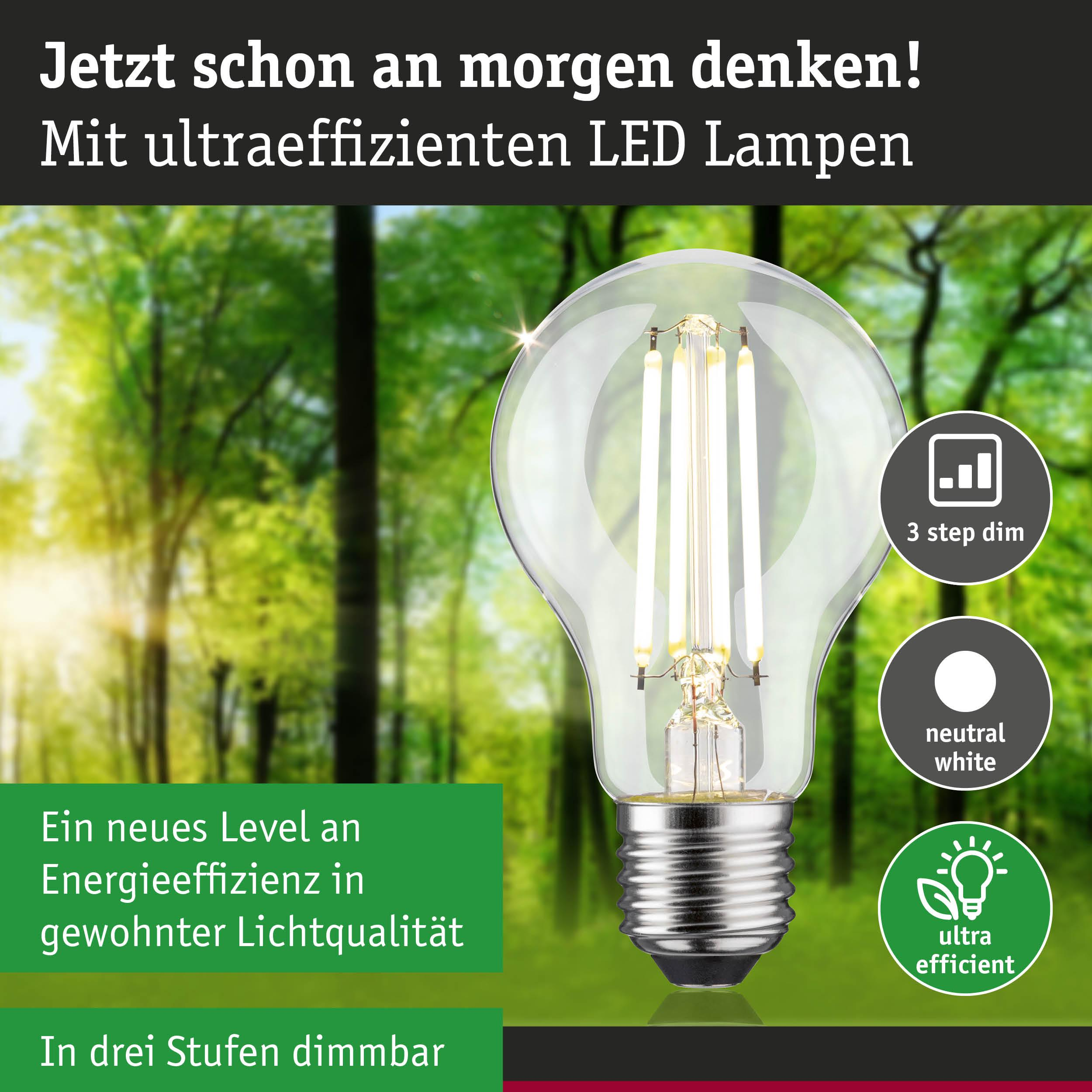 Eine ultraeffiziente LED-Lampe mit 3-stufiger Dimmfunktion und neutralweißem Licht.