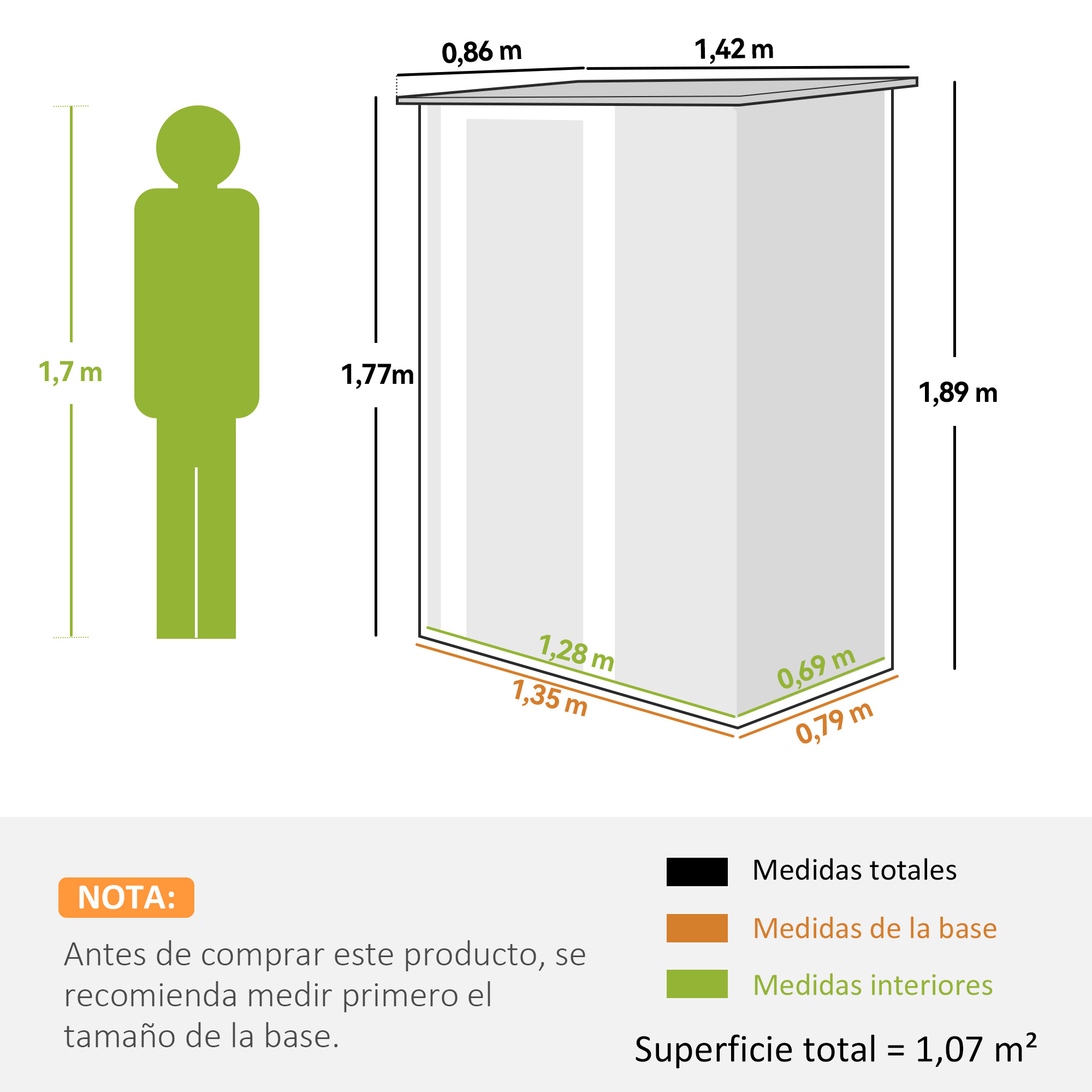 Diagrama con medidas de un armario. Figura humana de 1,7m.