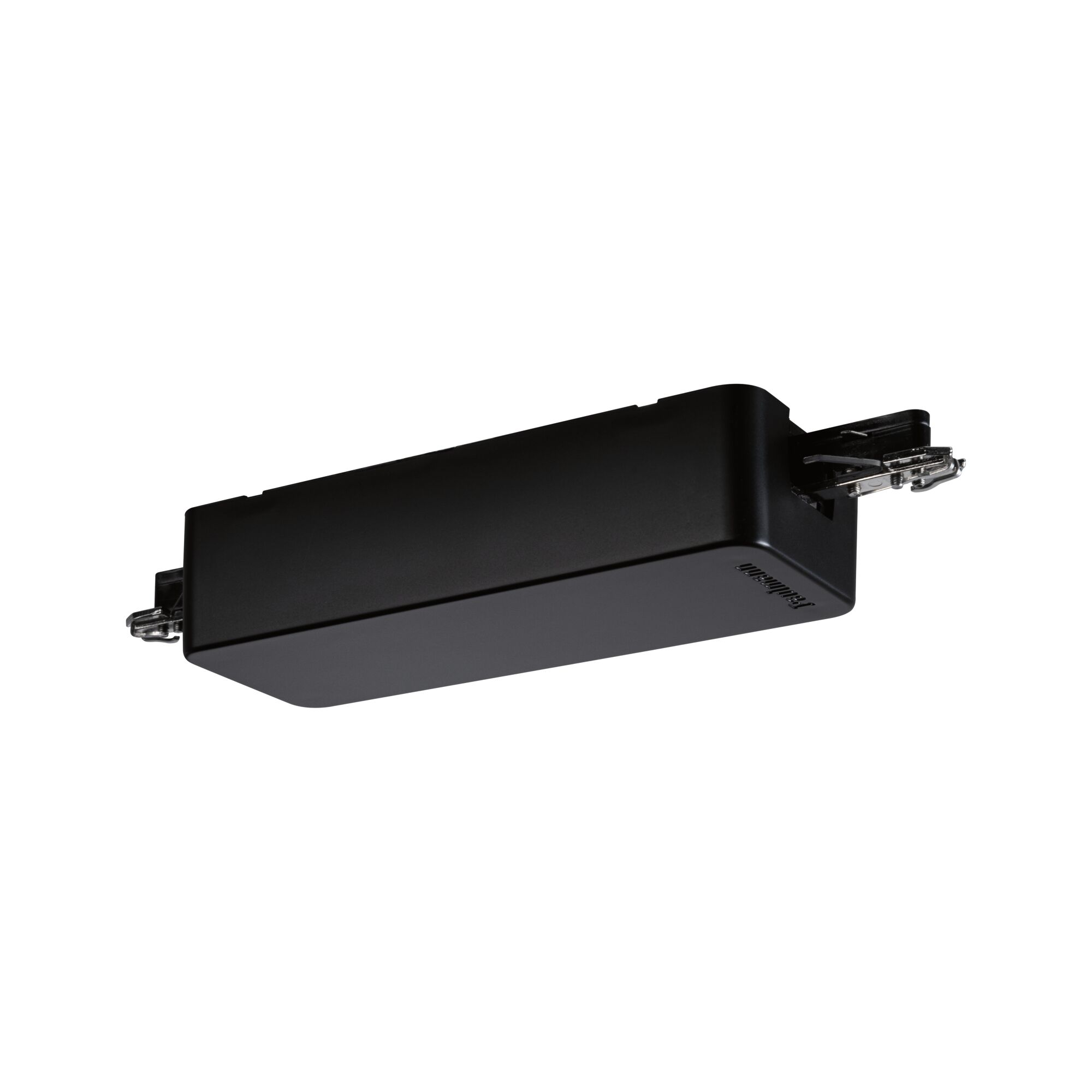 Schwarzer rechteckiger Stecker mit silbernen Metallkontakten an beiden Enden.