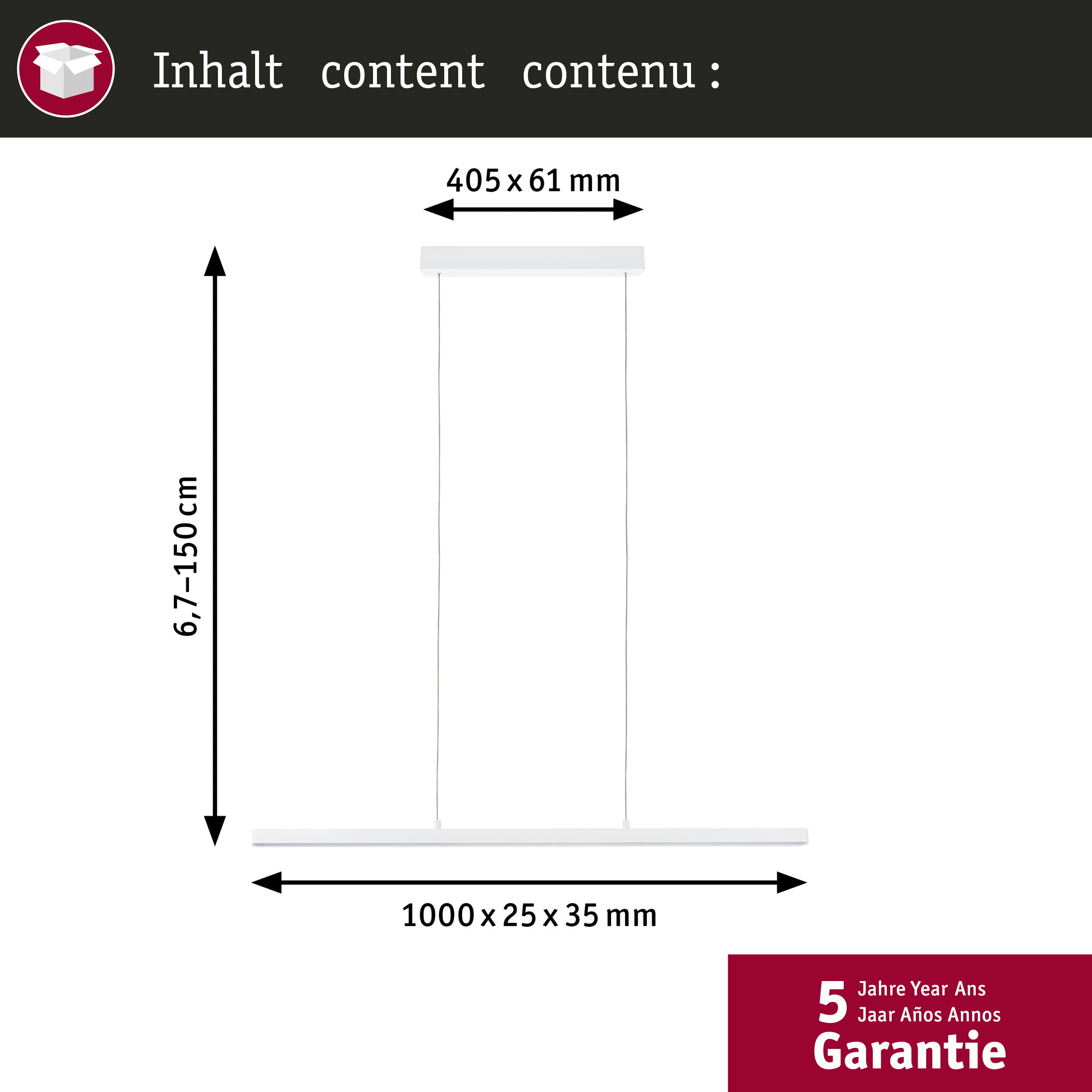 Una barra bianca con dimensioni 1000x25x35mm e 405x61mm, altezza regolabile 6,7-150cm.