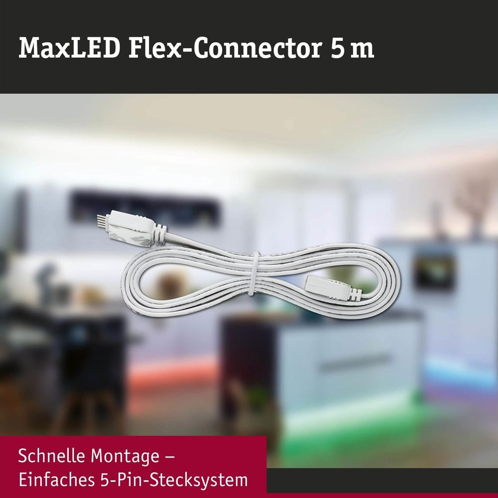 Ein weißes 5-Pin-Kabel liegt auf einem Küchentisch. Schnelle Montage.