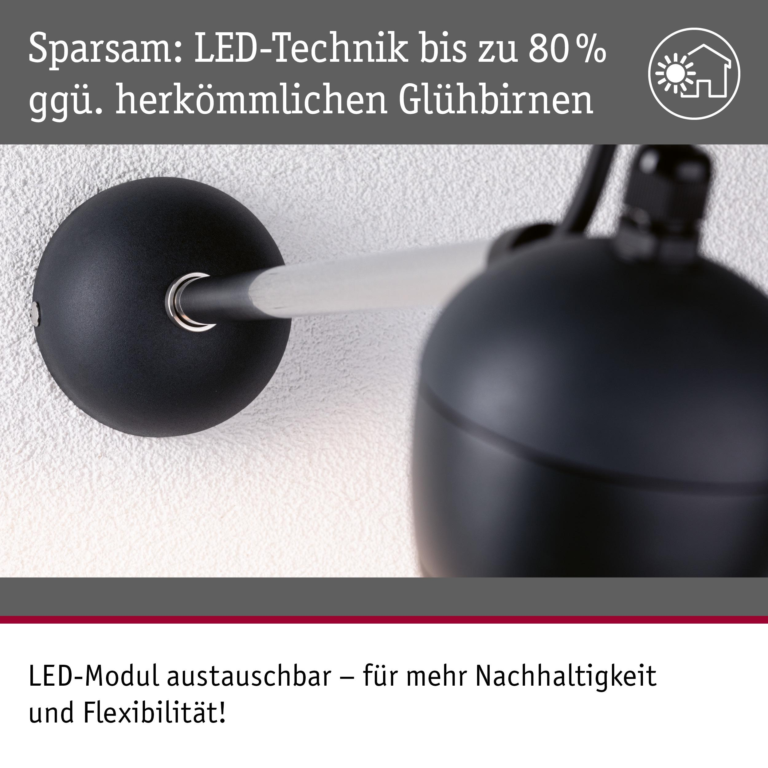 Czarna lampa ścienna z technologią LED, wymienny moduł.