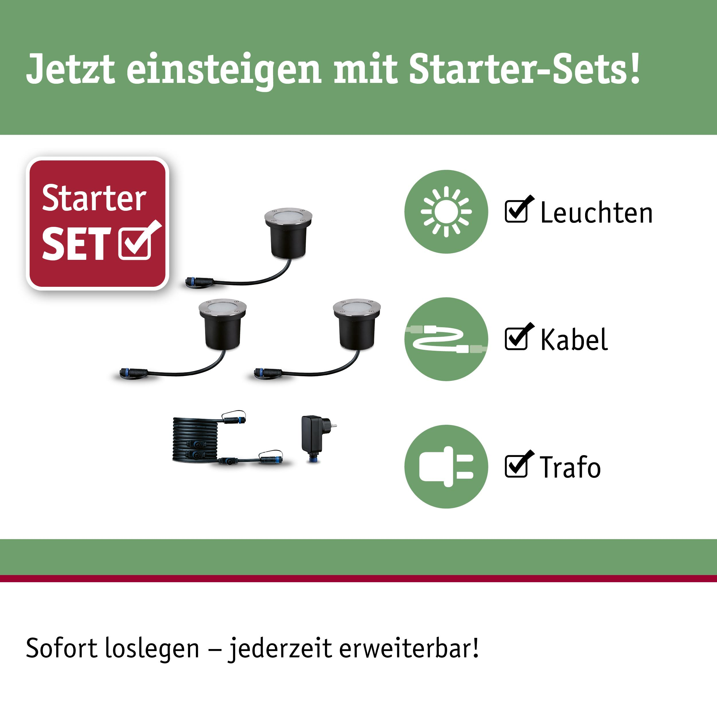 Starter-Set mit Leuchten, Kabel und Trafo.