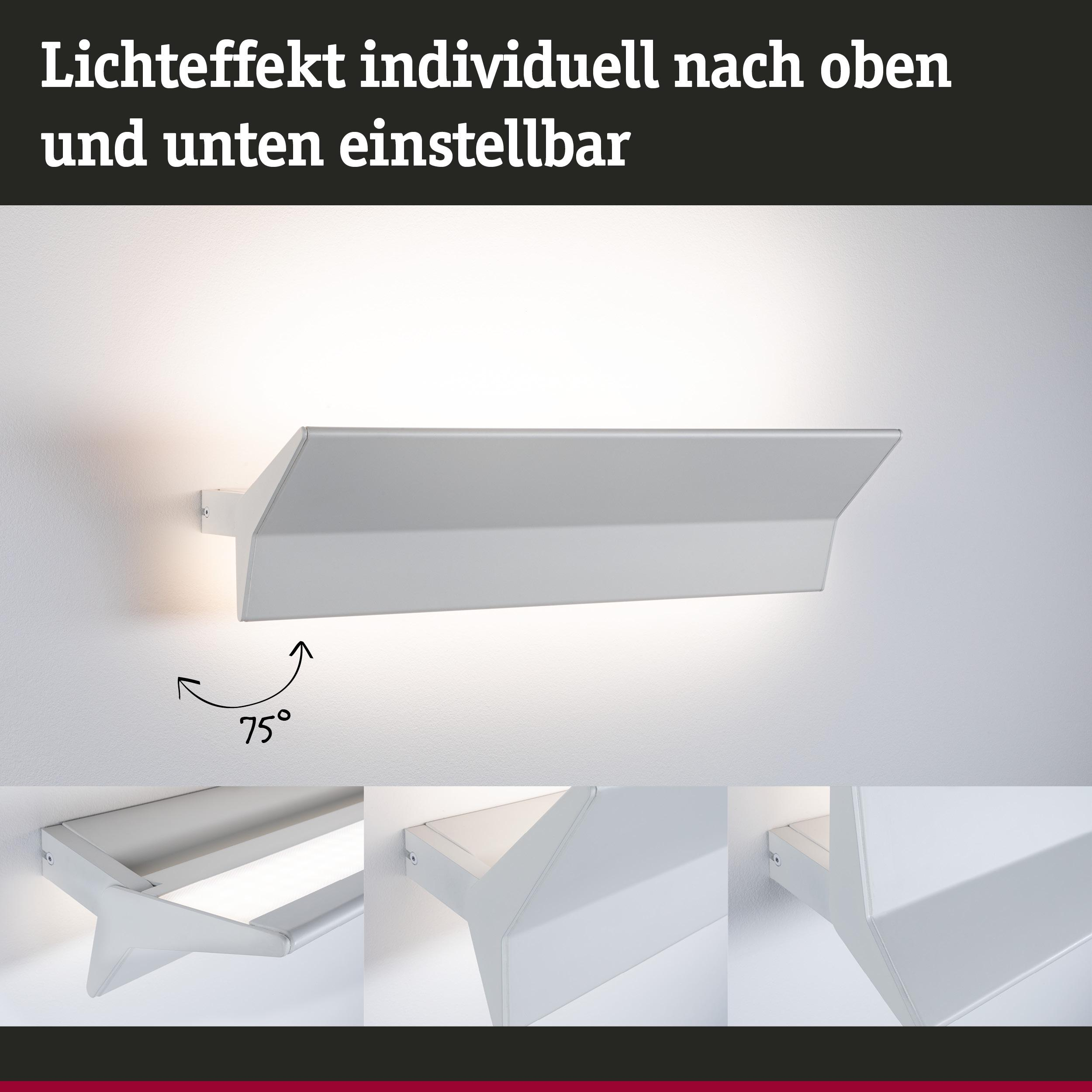 Eine weiße Wandleuchte mit verstellbarem Lichtkegel nach oben und unten.