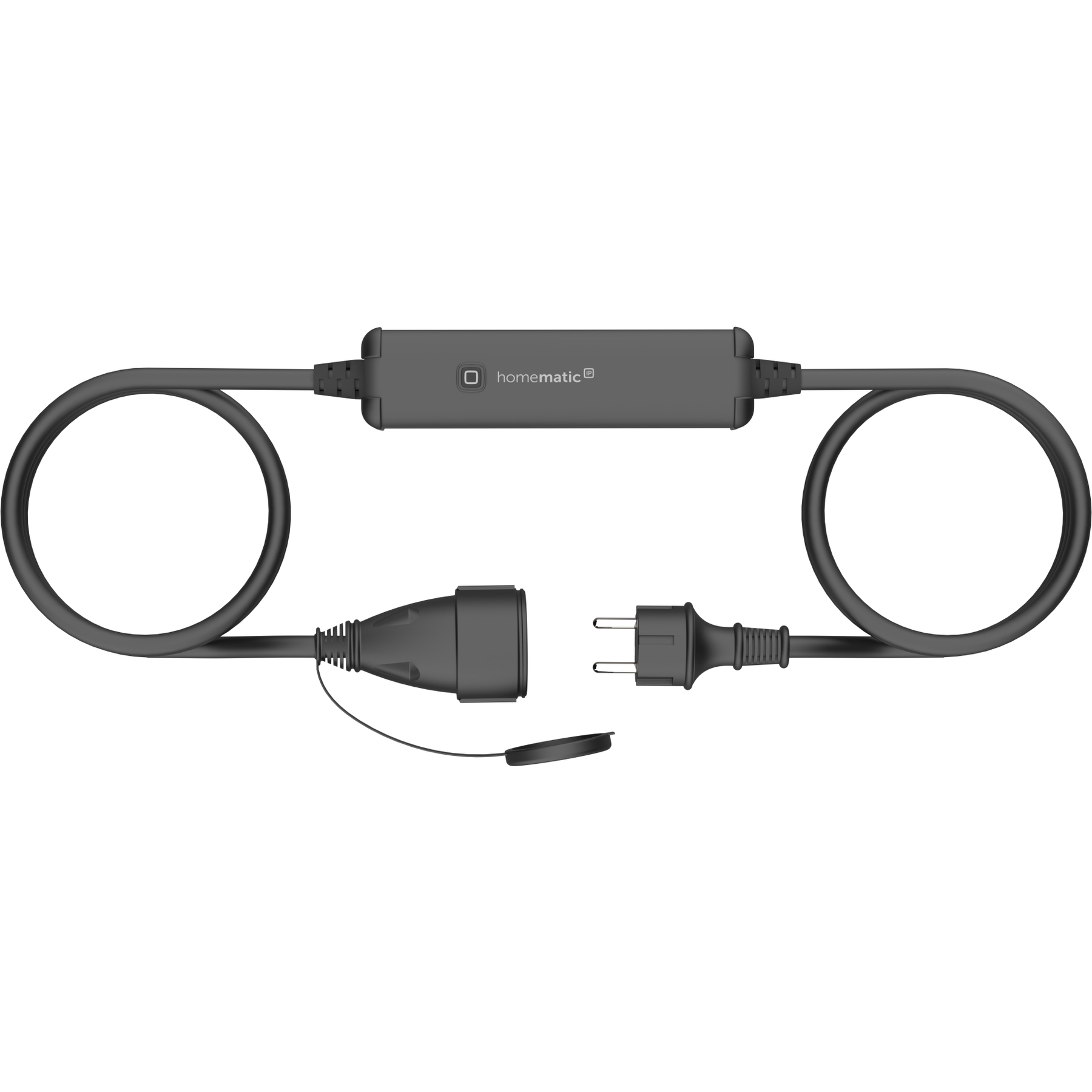 Enchufe intermedio gris Homematic IP con cables y conectores.