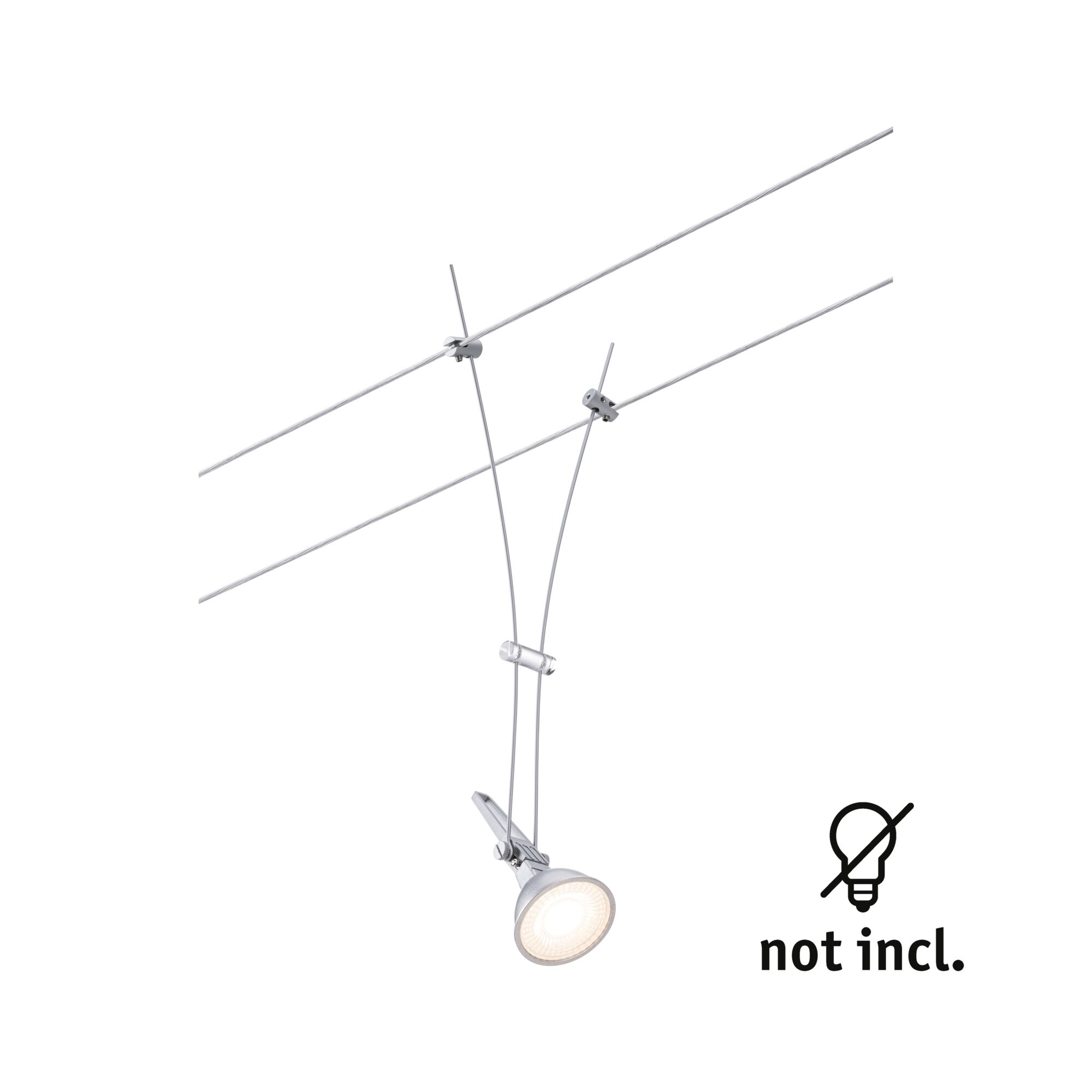 Faretti argentati su cavi, lampadina non inclusa.