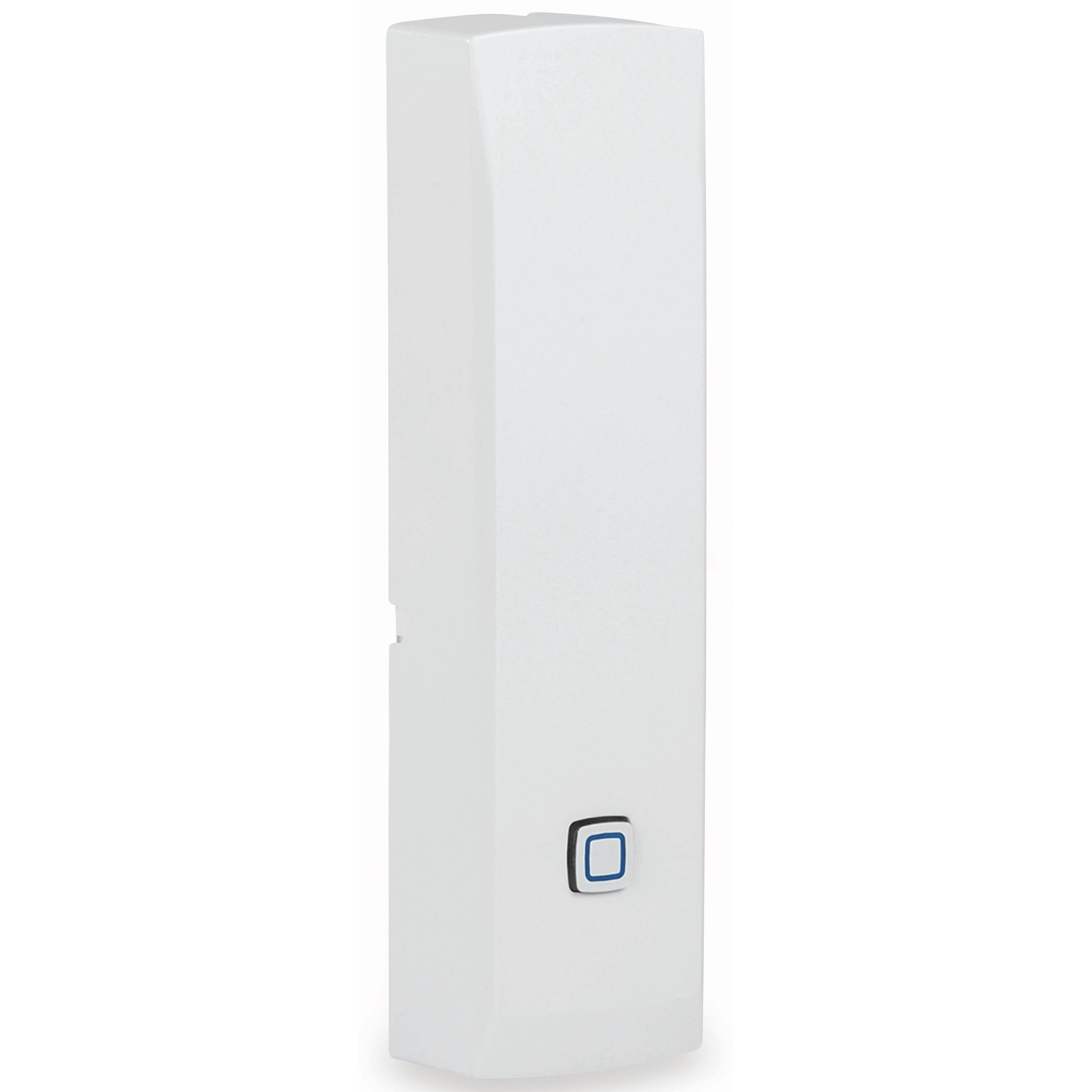 Biały, prostokątny dzwonek z niebieskim symbolem kwadratu.