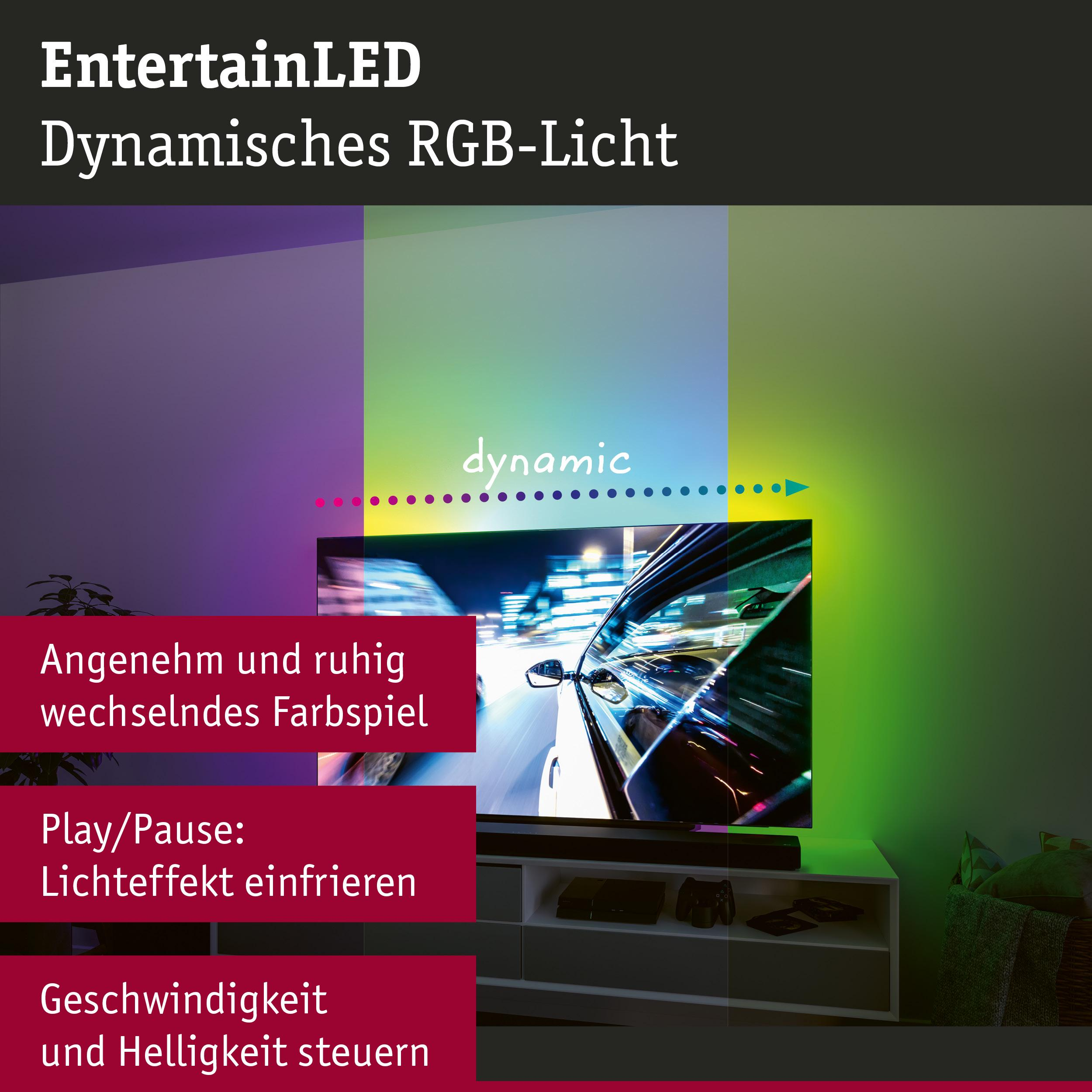 Dynamisches RGB-Licht mit Farbspiel und Steuerungsmöglichkeiten.