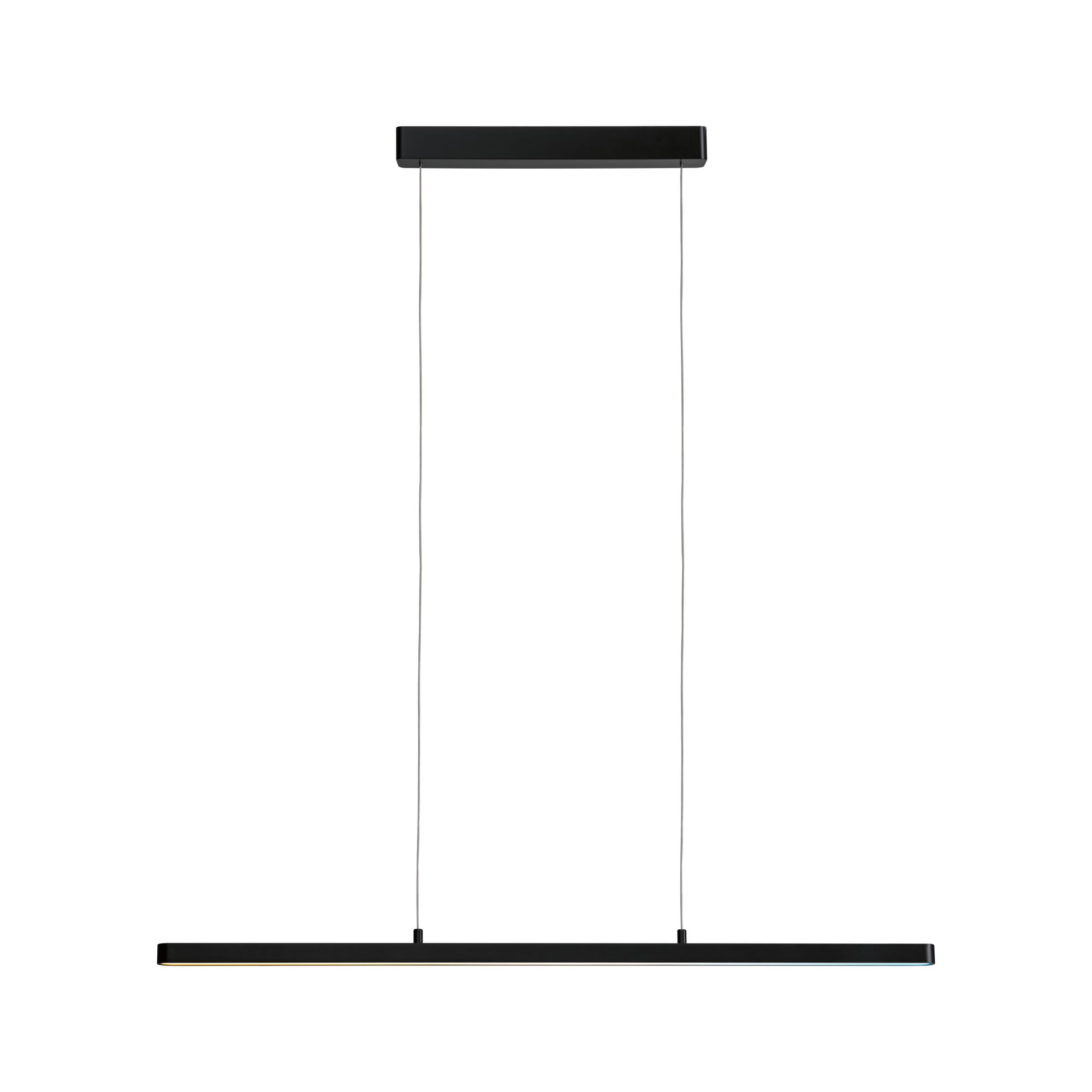 Czarny prostokątny zwis z dwoma cienkimi kablami.