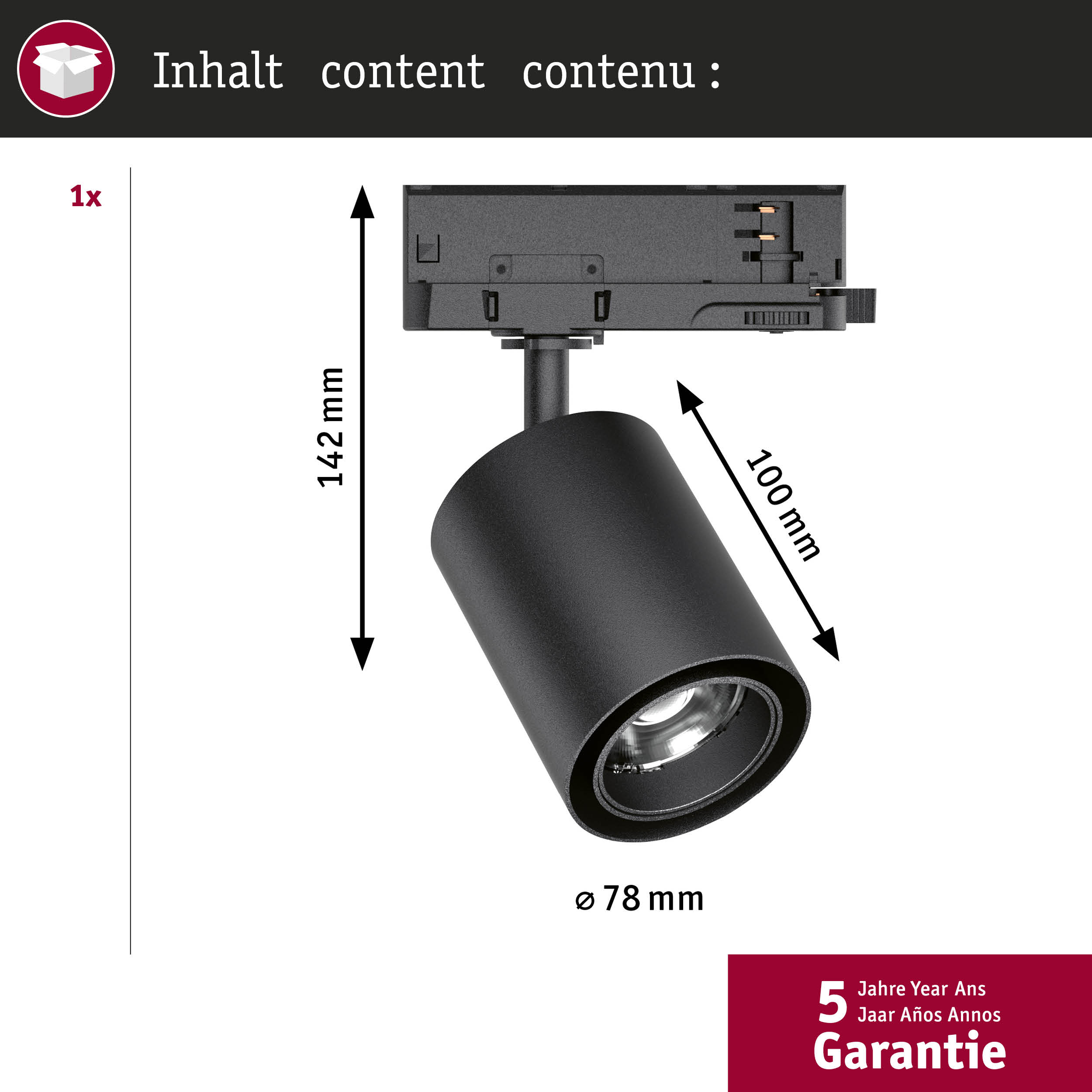 Czarny reflektor o wymiarach 142x100mm i średnicy 78mm.
