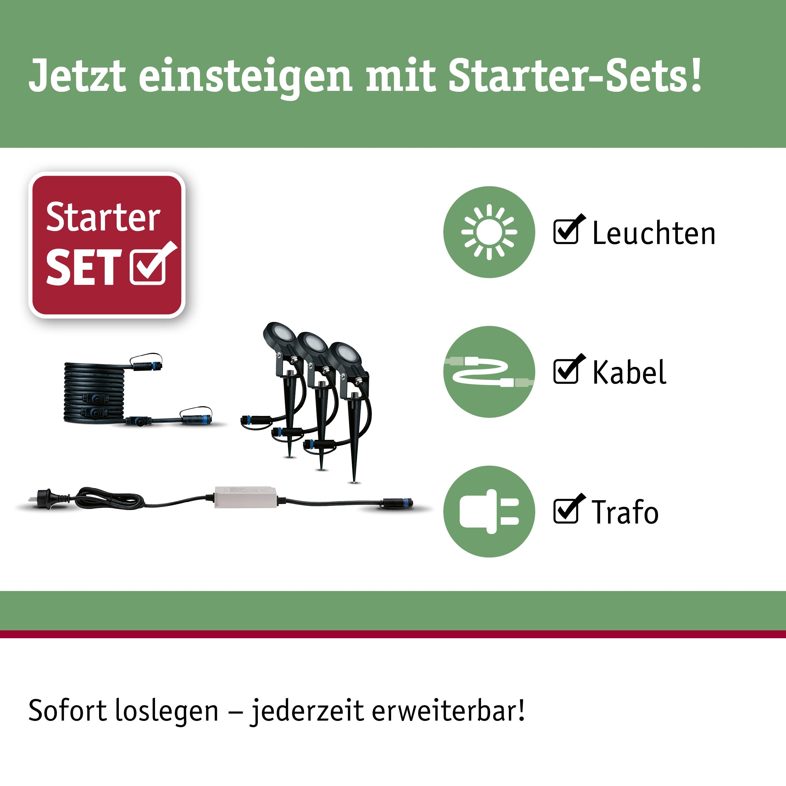 Starter-Set mit Leuchten, Kabel und Trafo. Jetzt einsteigen, jederzeit erweiterbar.