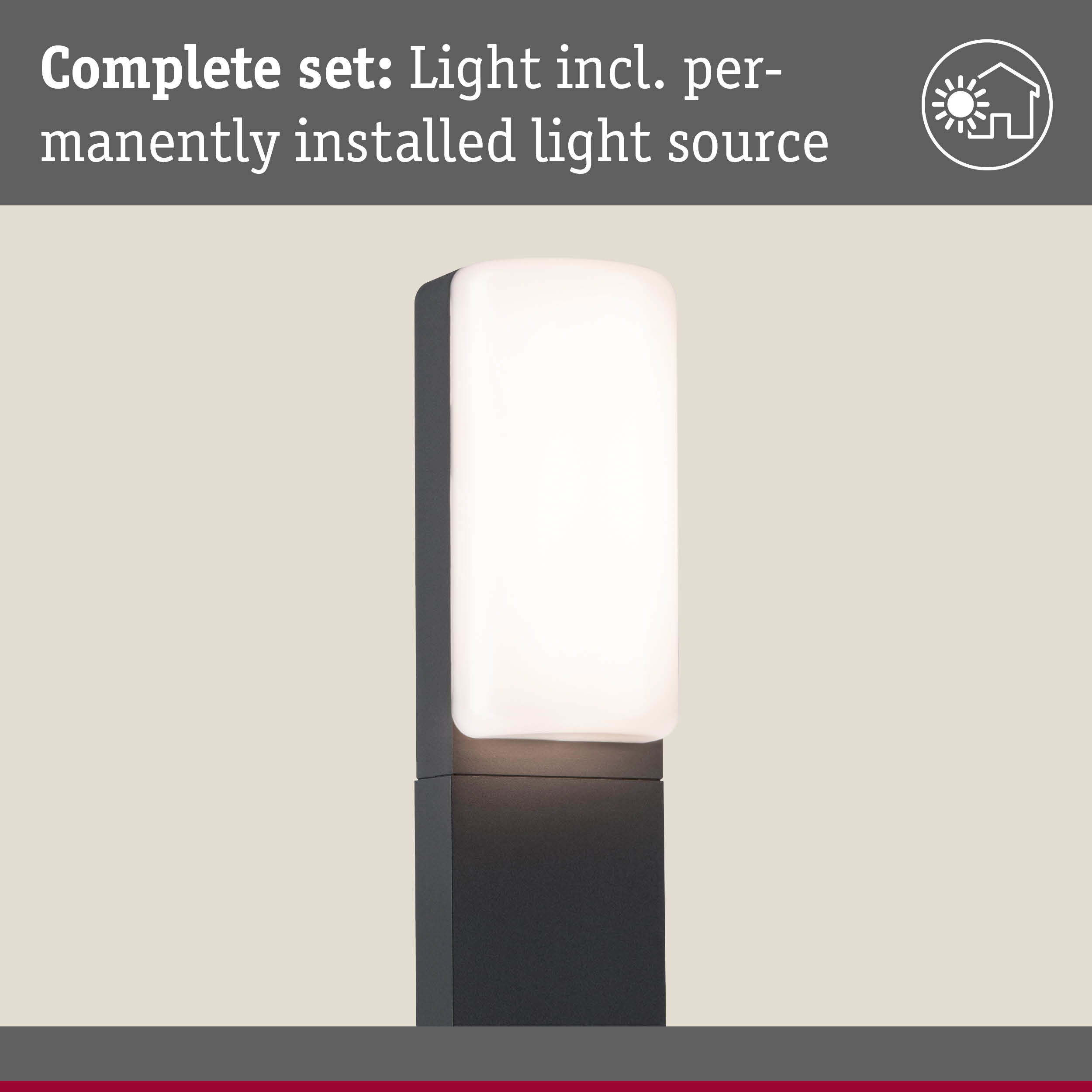 Nowoczesna czarna lampa zewnętrzna z prostokątnym, opalowym kloszem.