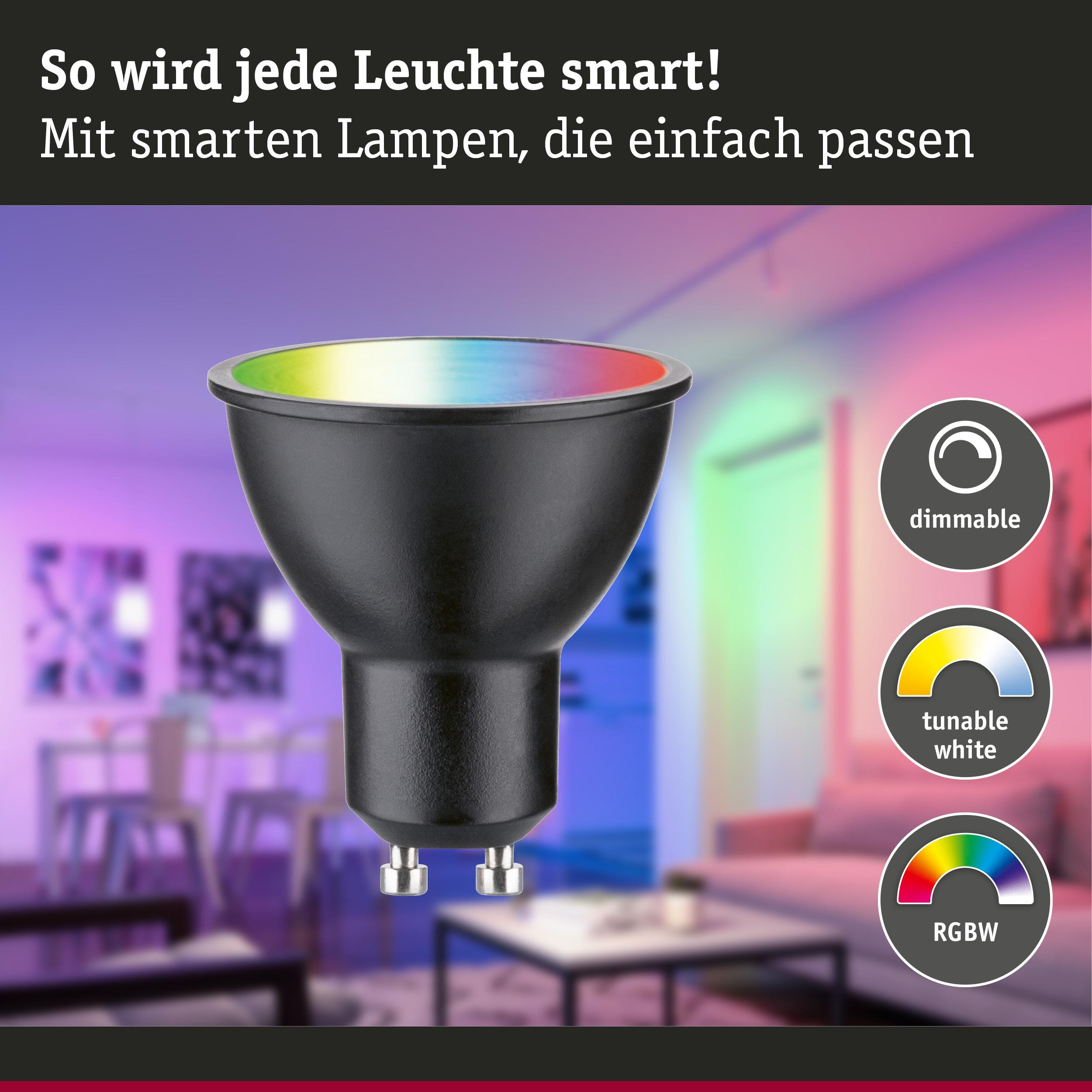 Smarte Lampe mit RGBW, dimmbar und weiß abstimmbar.