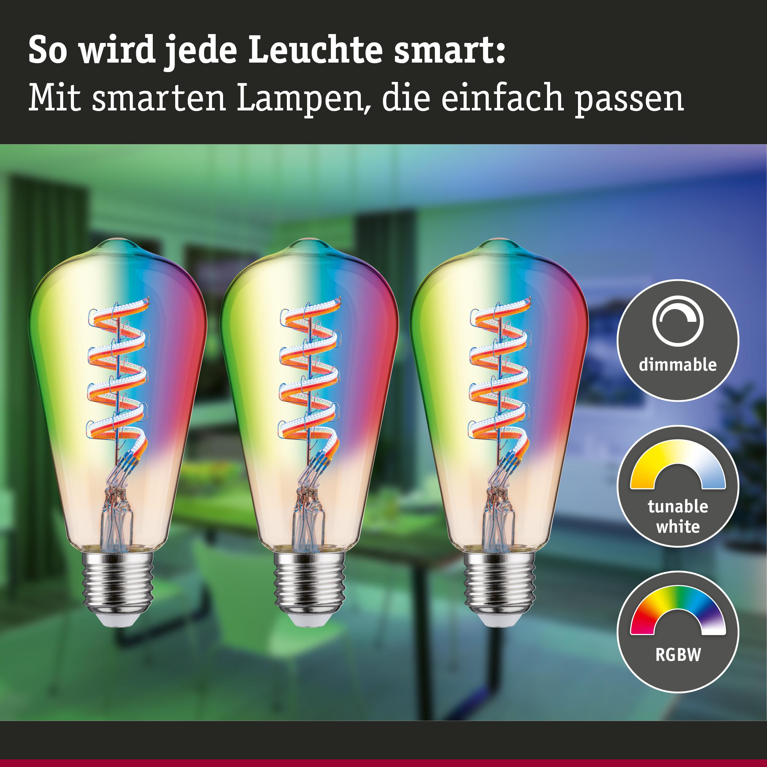Drei smarte LED-Lampen mit RGBW-Farben, dimmbar und einstellbar.