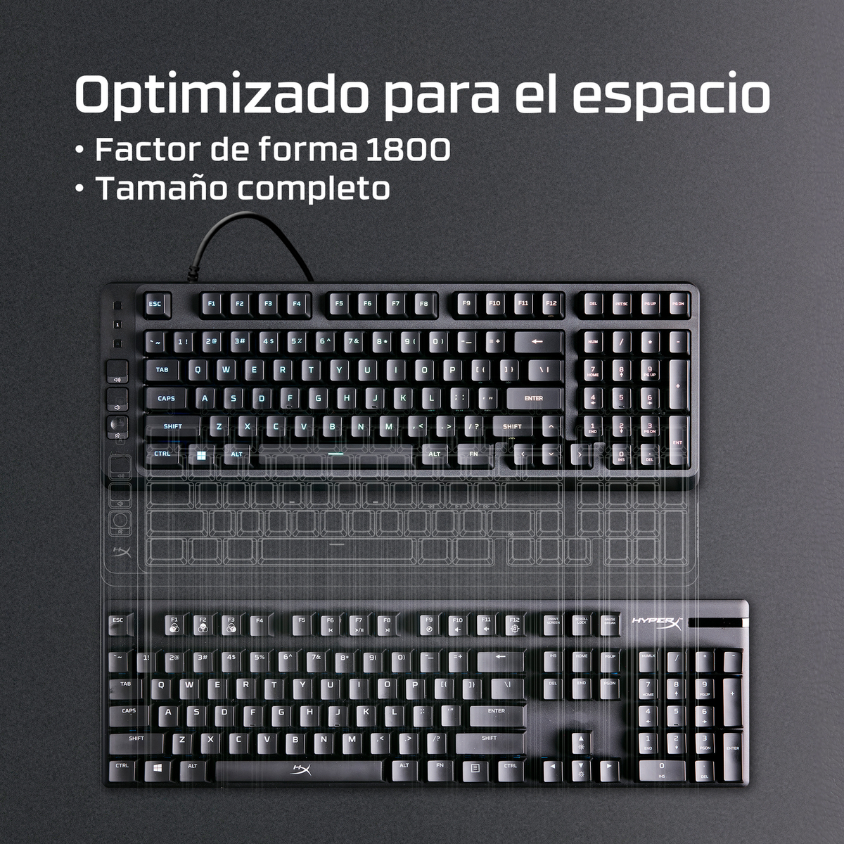 Dos teclados negros uno al lado del otro, uno superpuesto transparente.