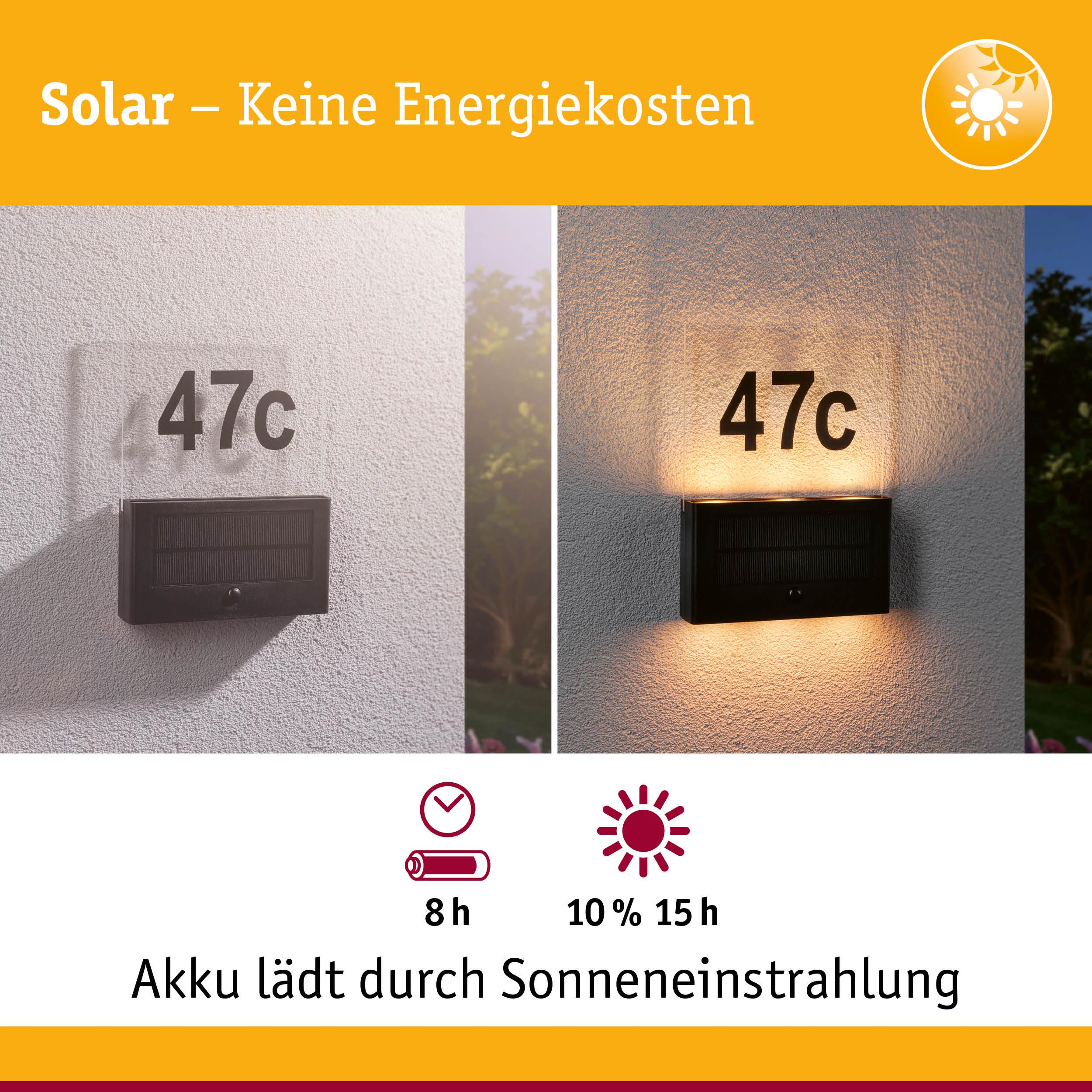 Solar-Nummernschild 47c bei Tag und Nacht. Akku lädt durch Sonne.