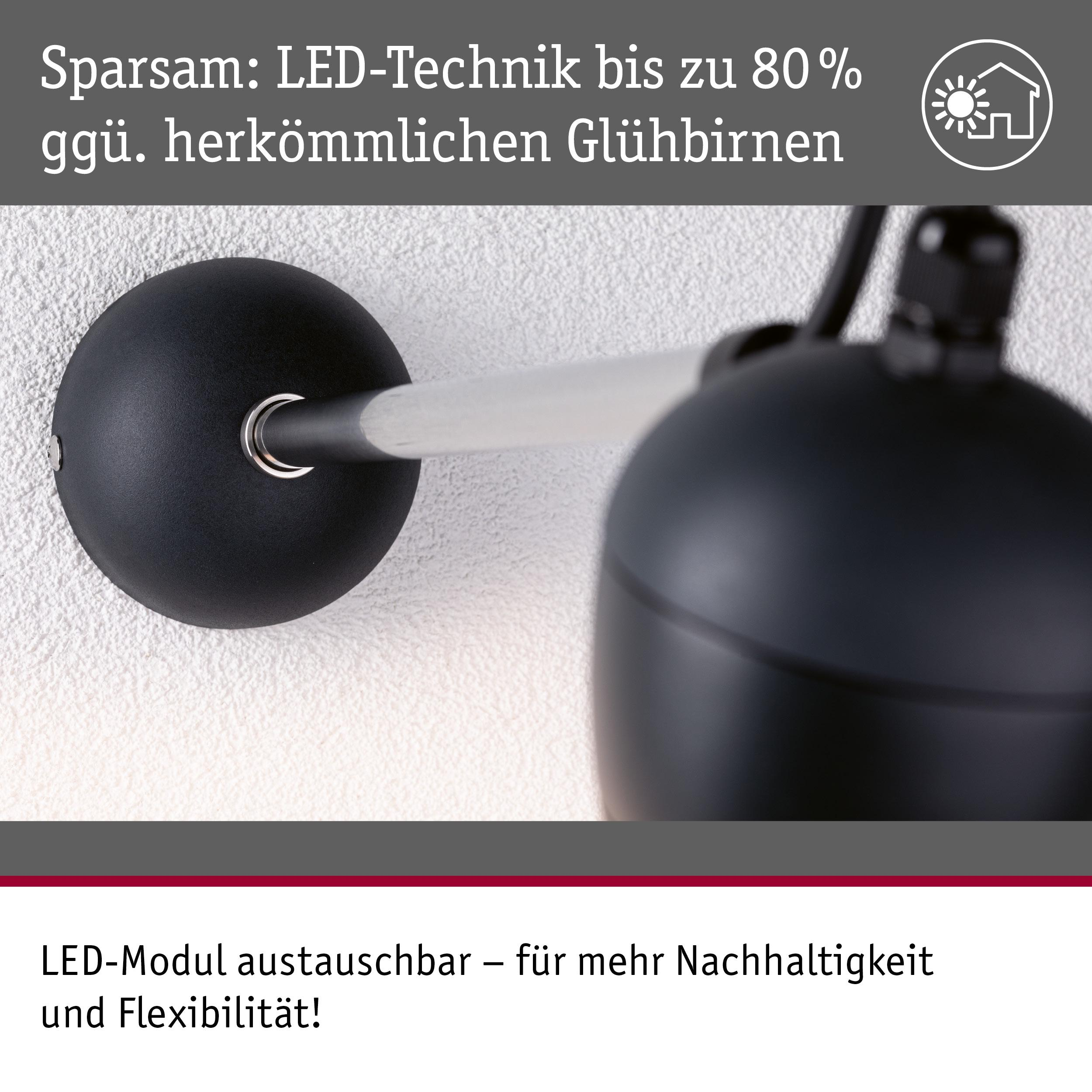 Czarna lampa ścienna z szklaną rurką i tekstem o technologii LED.