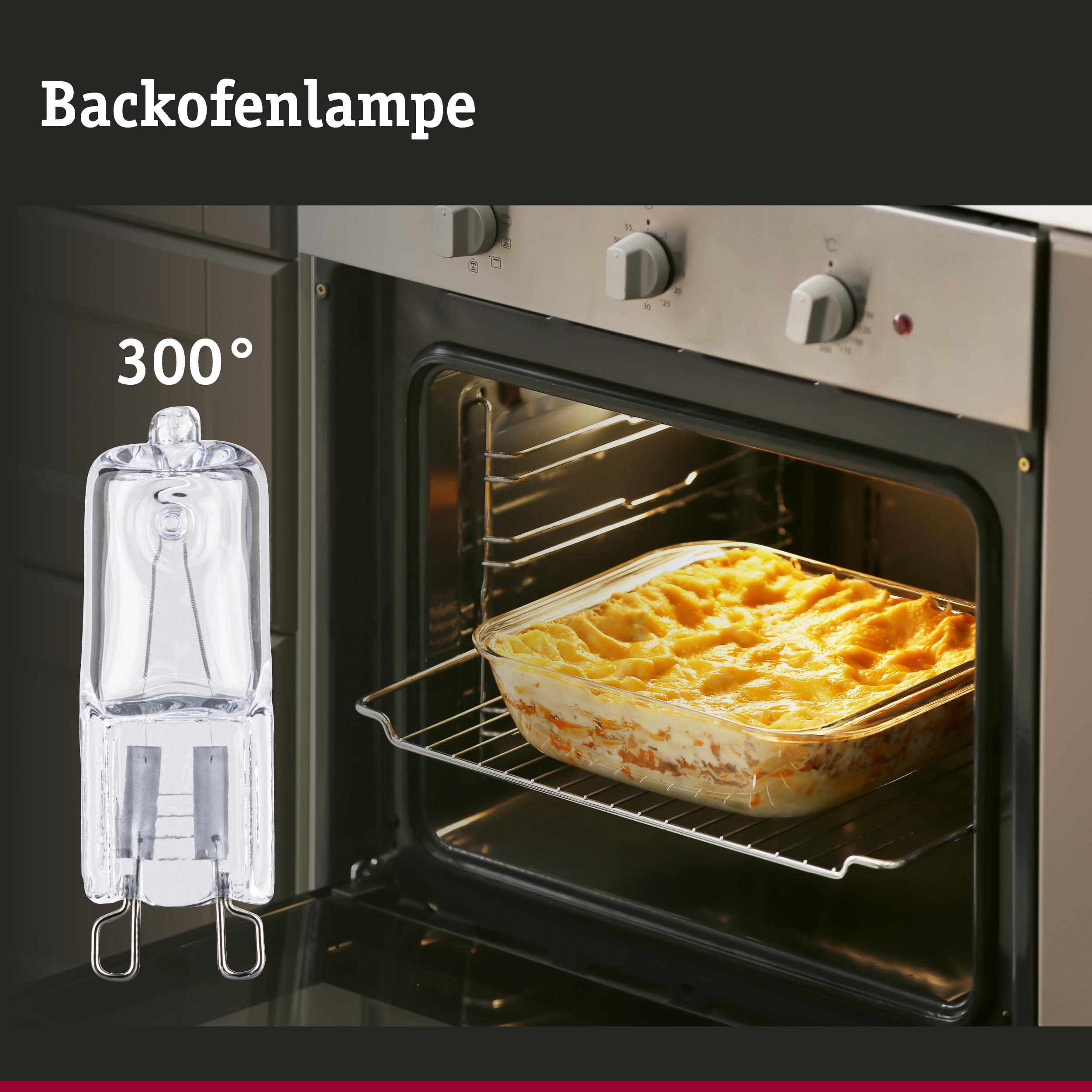 Backofenlampe und Lasagne bei 300°C im Ofen.