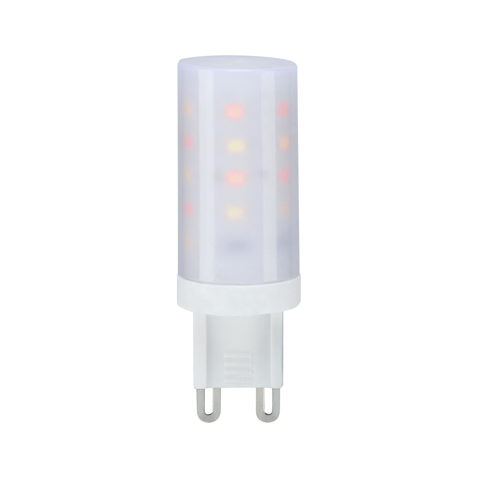 Weiße LED-Lampe mit zwei Stiften und diffusem Licht.