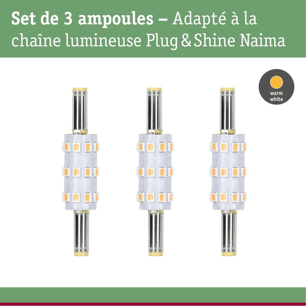 Zestaw 3 żarówek do łańcucha świetlnego Plug & Shine, ciepła biel.