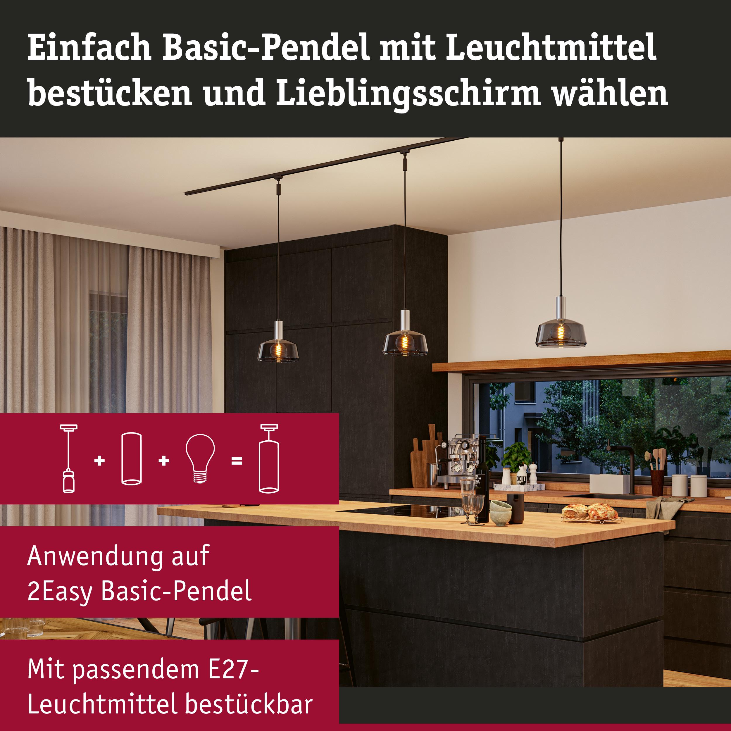 Moderne Küche mit Hängeleuchten über einer Insel. Schematische Darstellung.