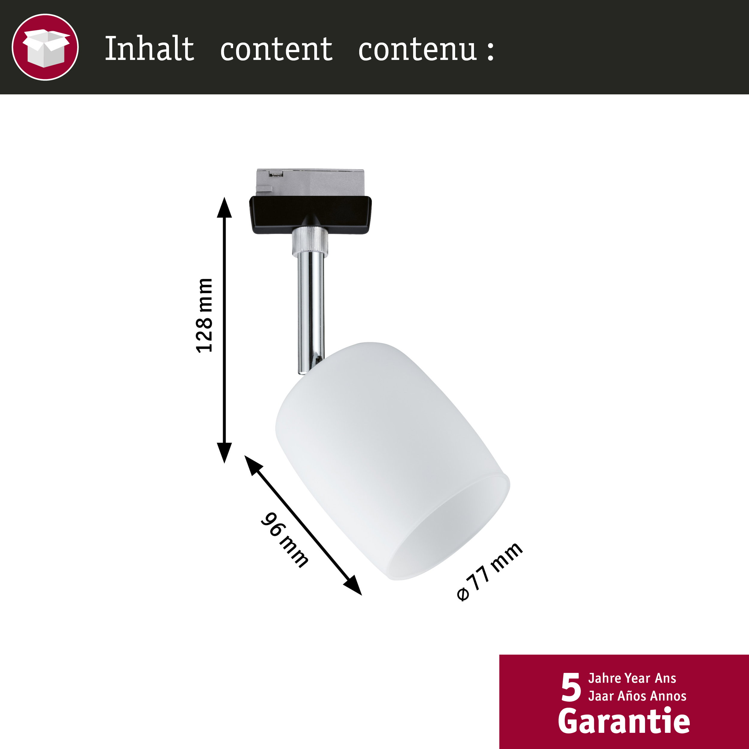 Ein weißer Lampenschirm mit Maßen, an einer Halterung befestigt.
