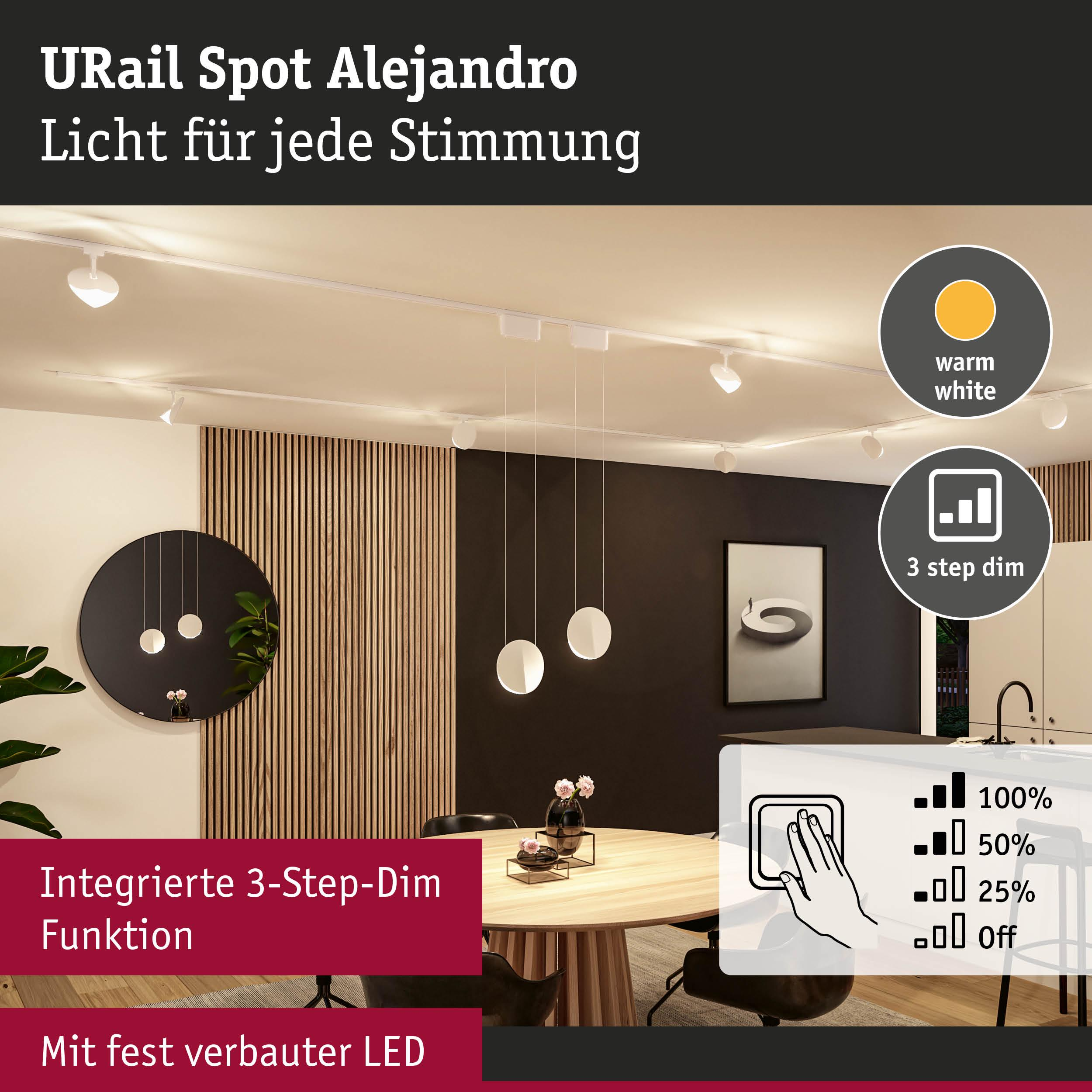 URail Spot Alejandro mit 3-Step-Dim Funktion, warmweiß.