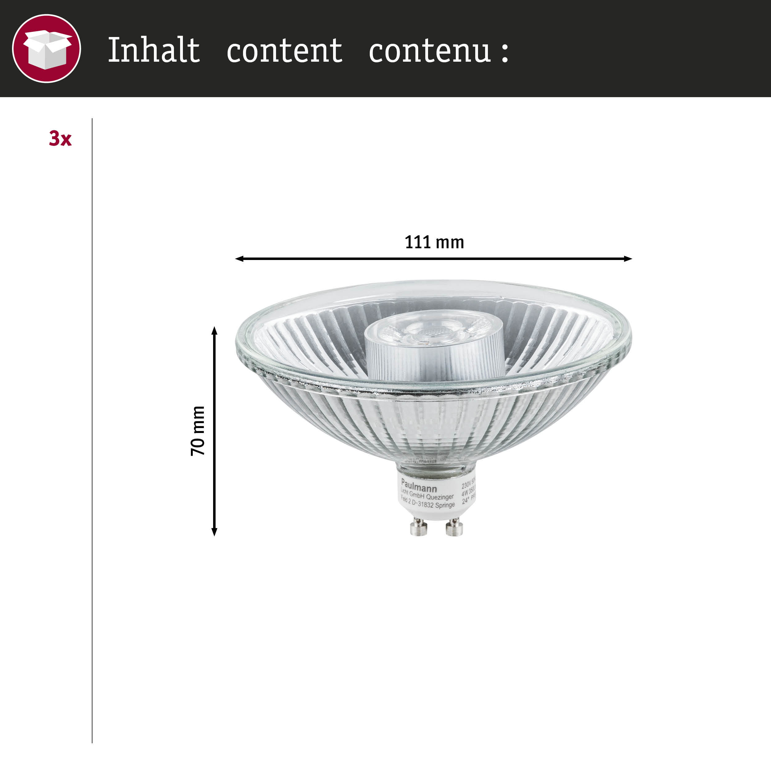 Lampa o wymiarach 111 mm x 70 mm na białym tle.