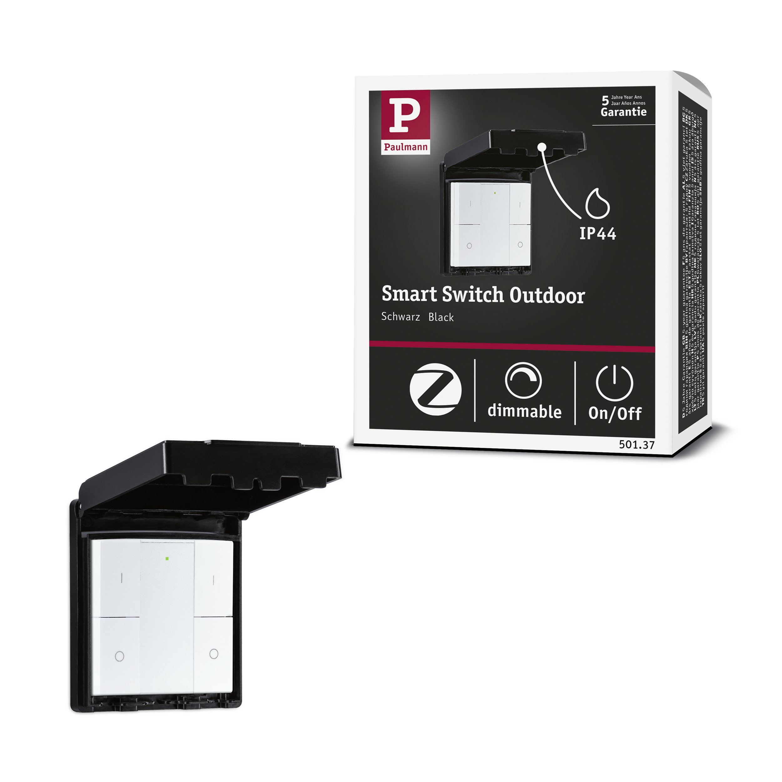 Paulmann Smart Switch Outdoor: Biały, ściemniany, wł./wył. Czarny, IP44.